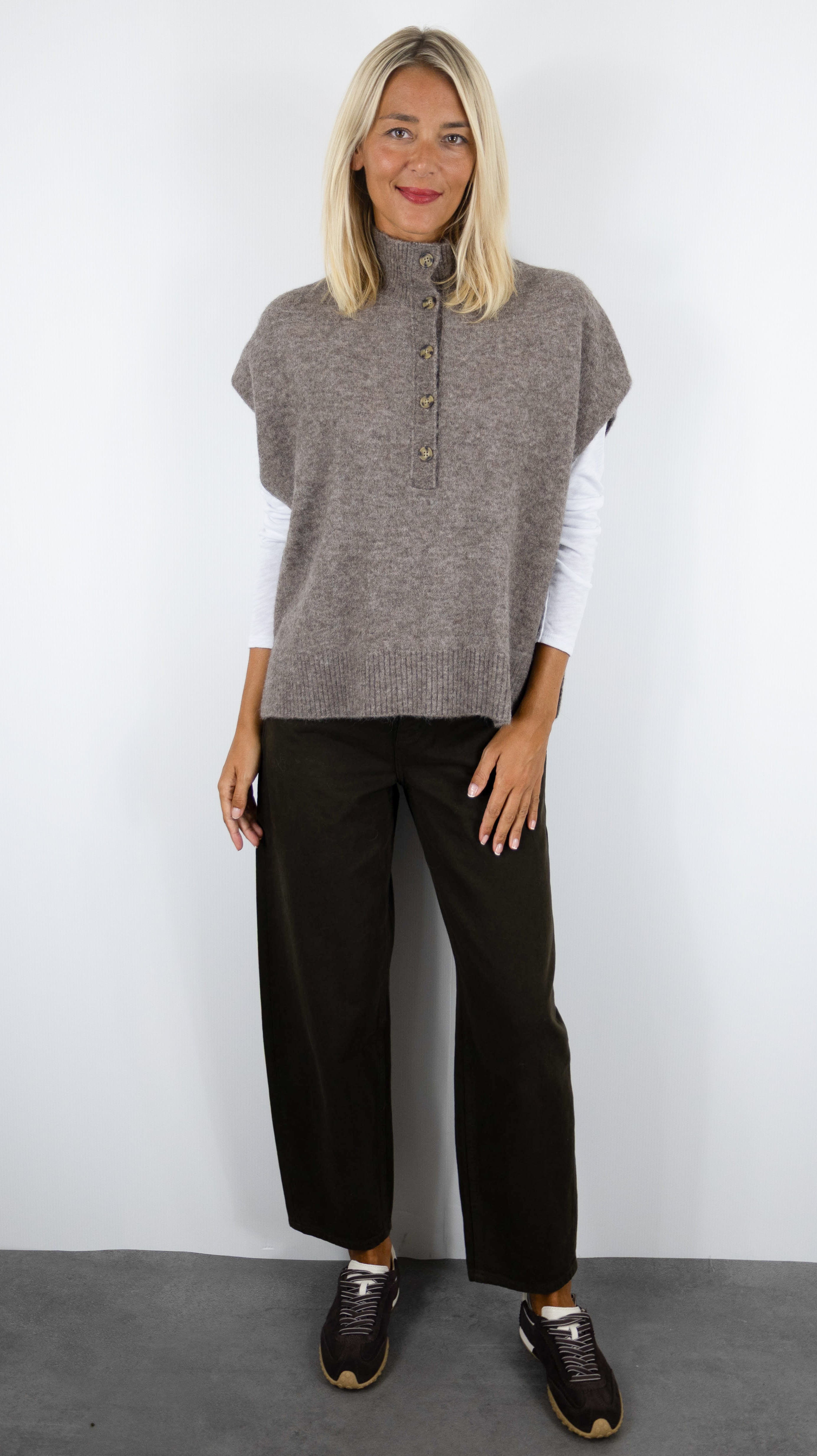 PULL SANS MANCHES COL CAMIONNEUR POUR FEMME HARTFORD MIMY#COLOR_03/TAUPE