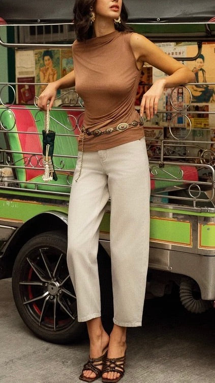 JEANS BARREL POUR FEMME ORAIJE BONY#COLOR_TAUPE