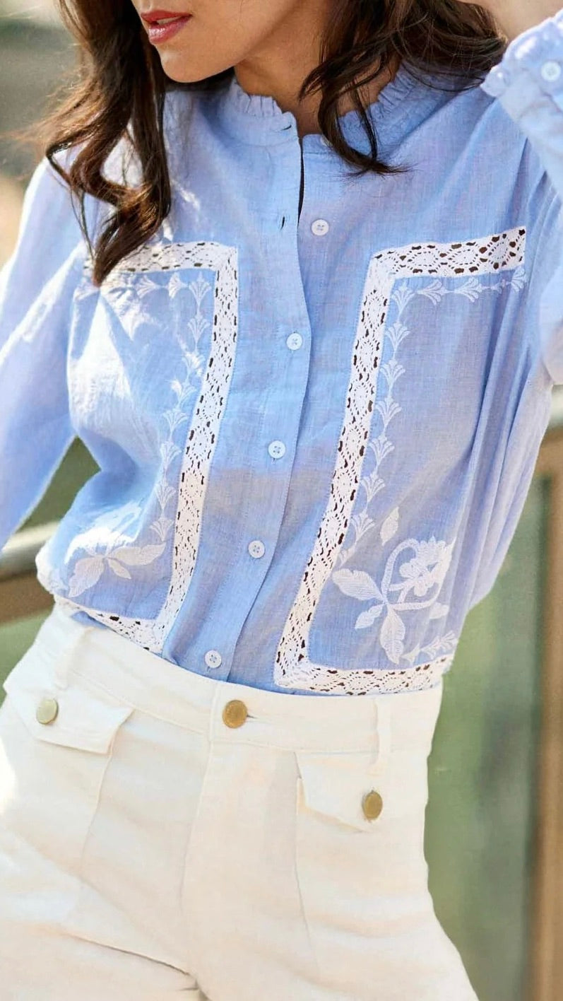 BLOUSE BRODEE CIEL 100% COTON FEMME LA PETITE ETOILE BORYS
