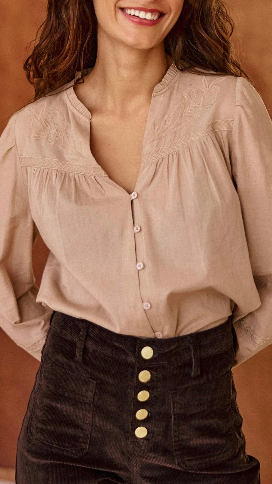BLOUSE BRODEE EN COTON POUR FEMME LA PETITE ETOILE BOWIE#COLOR_CAMEL