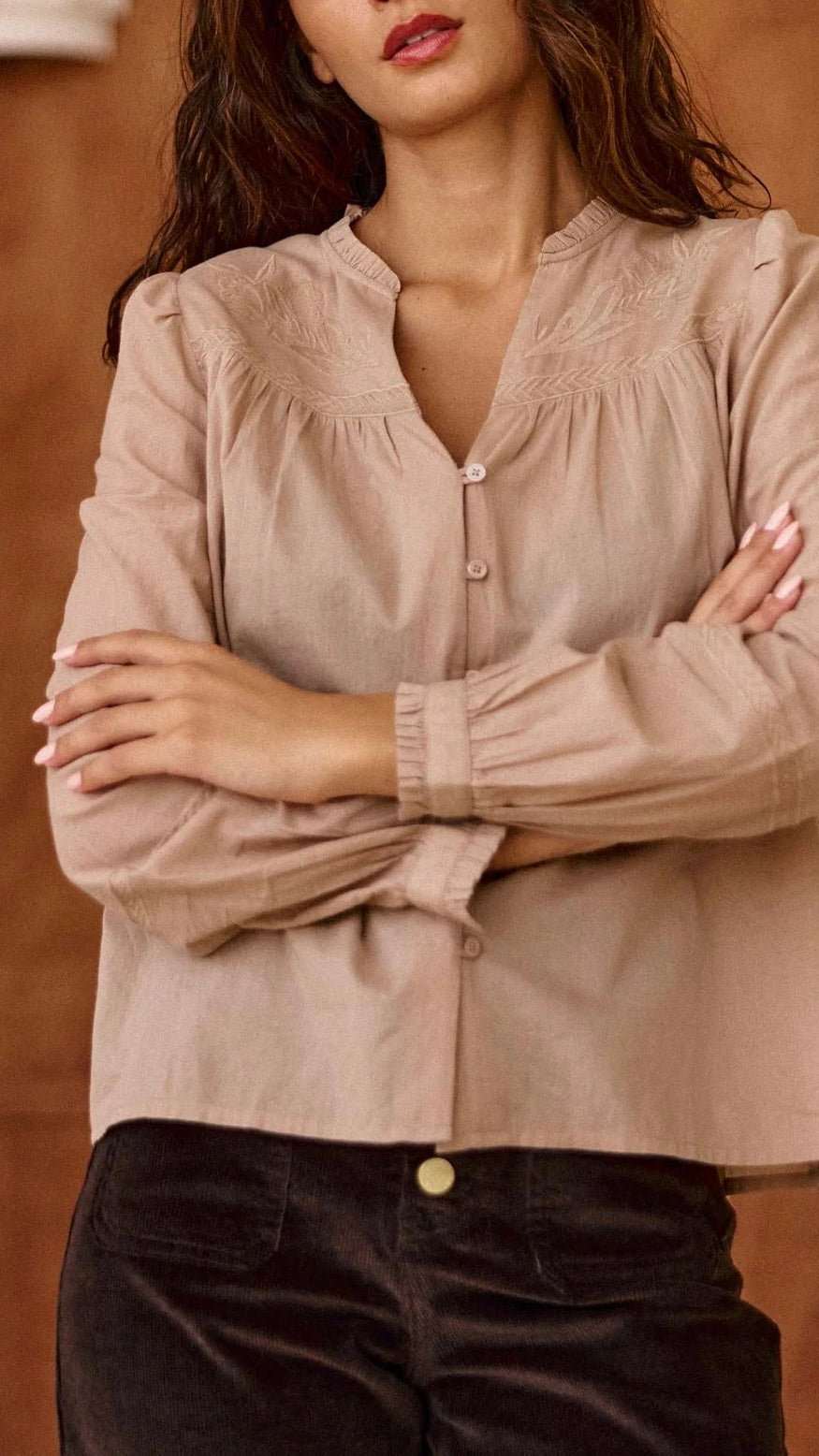 BLOUSE BRODEE EN COTON POUR FEMME LA PETITE ETOILE BOWIE#COLOR_CAMEL
