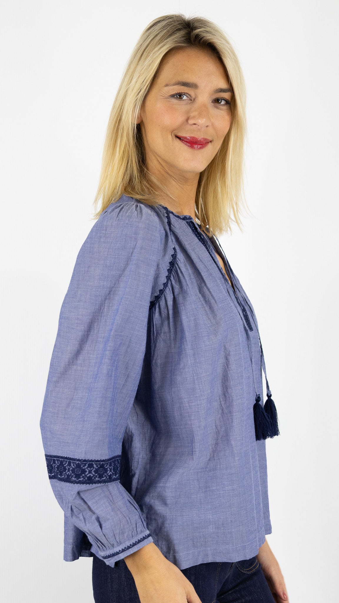 BLOUSE AMPLE BRODÉE MARINE ET CHAMBRAY LA PETITE ETOILE BRONNIE