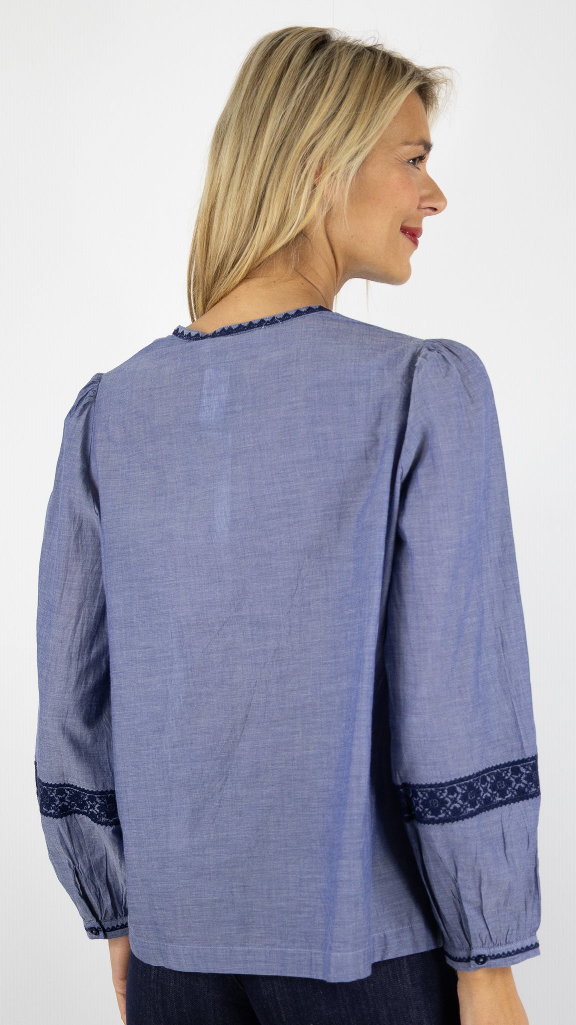 BLOUSE AMPLE BRODÉE MARINE ET CHAMBRAY LA PETITE ETOILE BRONNIE