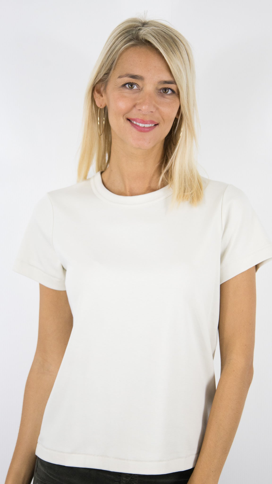 TEE-SHIRT BASIQUE COL RONF FEMME EN COTON ORAIJE ONI#COLOR_BEIGE