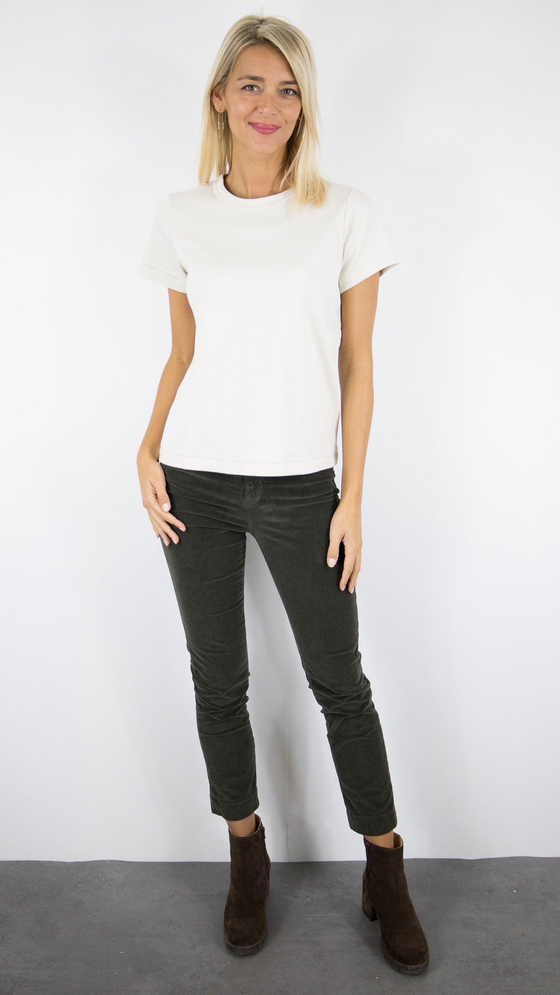 TEE-SHIRT BASIQUE COL RONF FEMME EN COTON ORAIJE ONI#COLOR_BEIGE