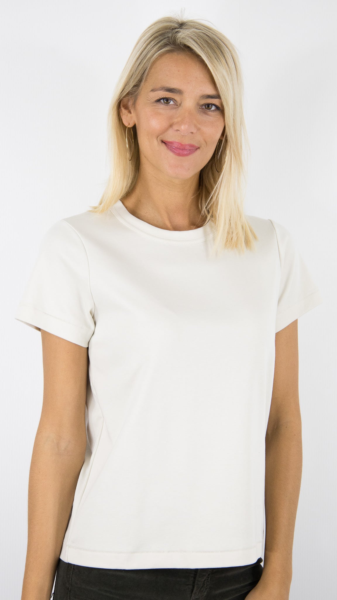 TEE-SHIRT BASIQUE COL RONF FEMME EN COTON ORAIJE ONI#COLOR_BEIGE
