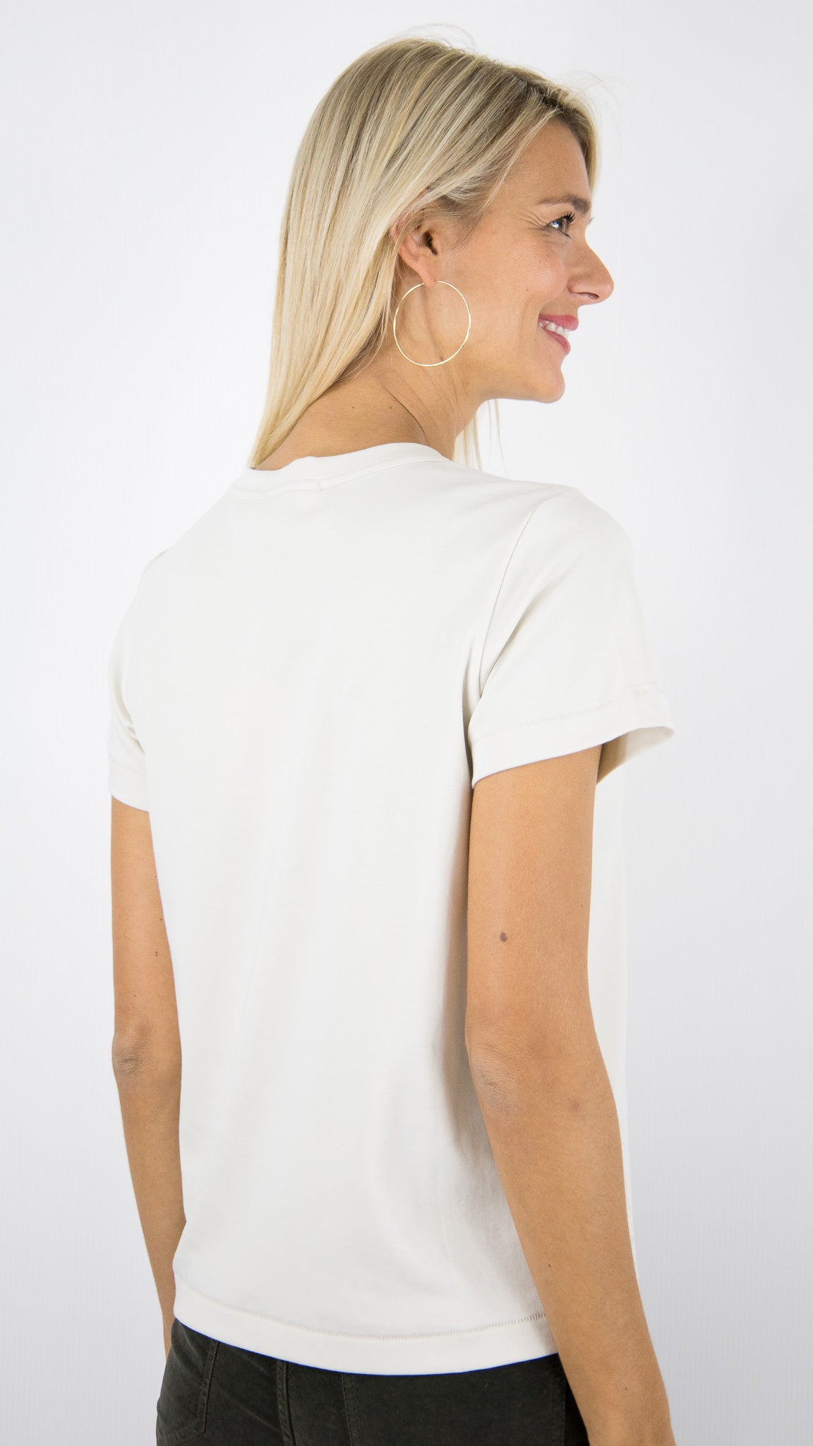 TEE-SHIRT BASIQUE COL RONF FEMME EN COTON ORAIJE ONI#COLOR_BEIGE