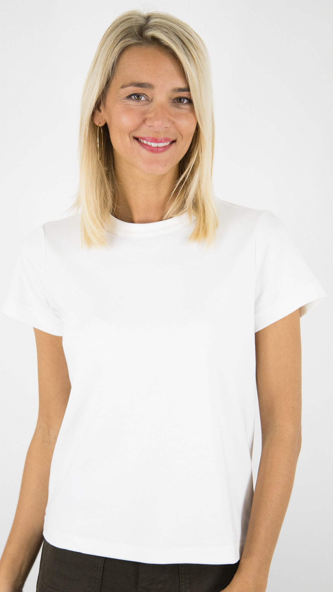 TEE-SHIRT BASIQUE COL RONF FEMME EN COTON ORAIJE ONI#COLOR_ECRU