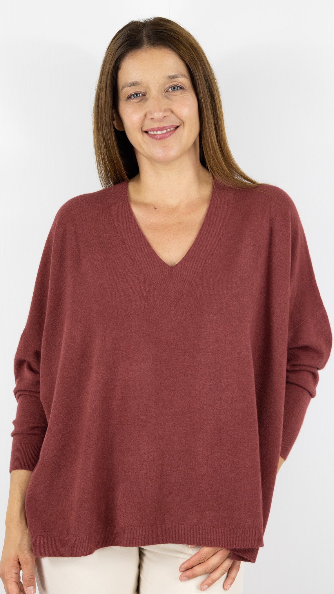 PULL OVERSIZE PONCHO COL V  ALEXANDRE LAURENT C8778#COLOR_CHILI/BRIQUE