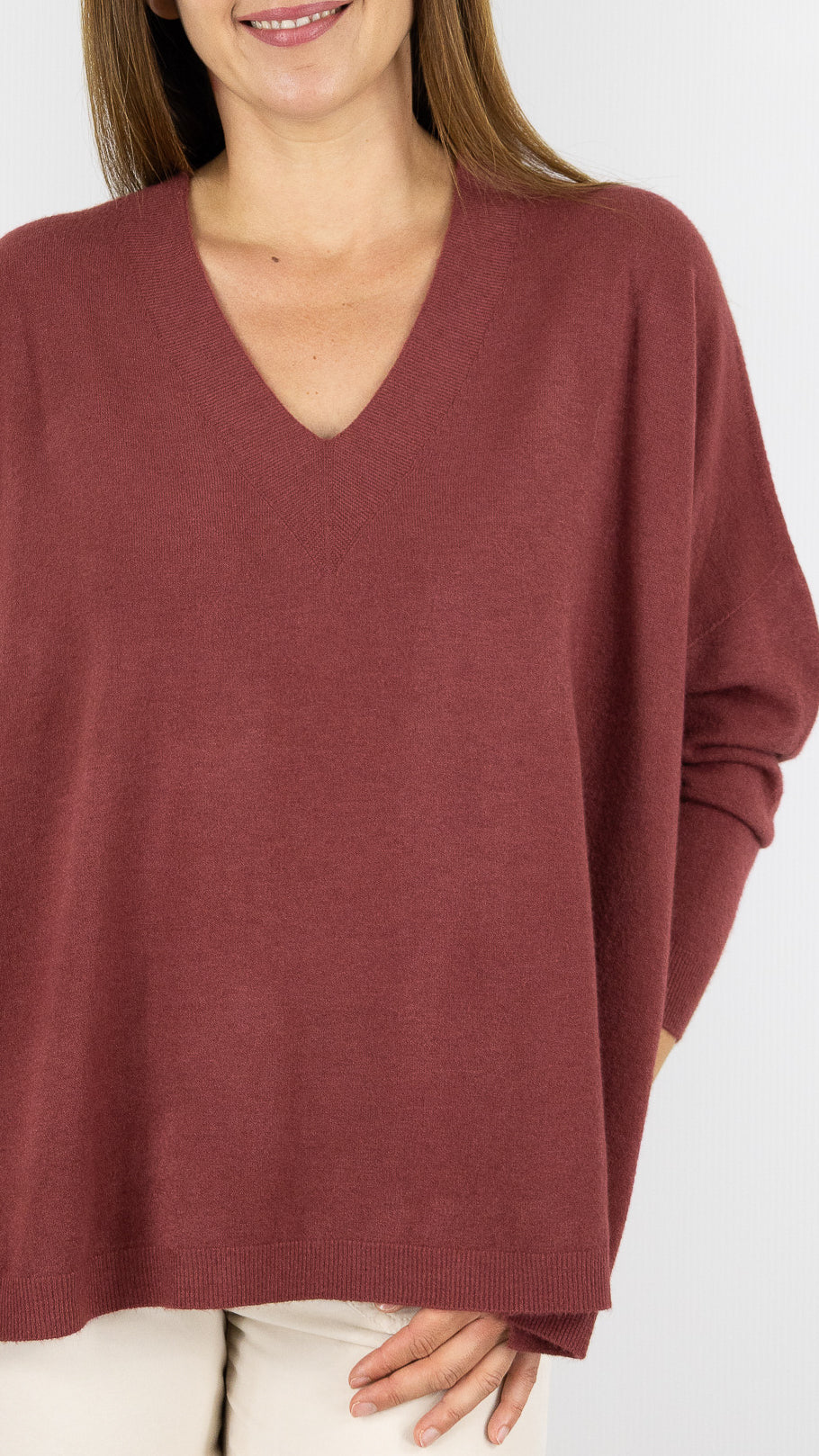 PULL OVERSIZE PONCHO COL V  ALEXANDRE LAURENT C8778#COLOR_CHILI/BRIQUE