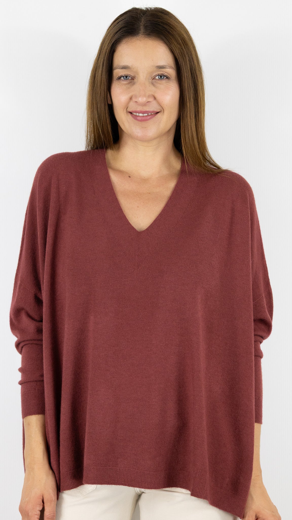 PULL OVERSIZE PONCHO COL V  ALEXANDRE LAURENT C8778#COLOR_CHILI/BRIQUE