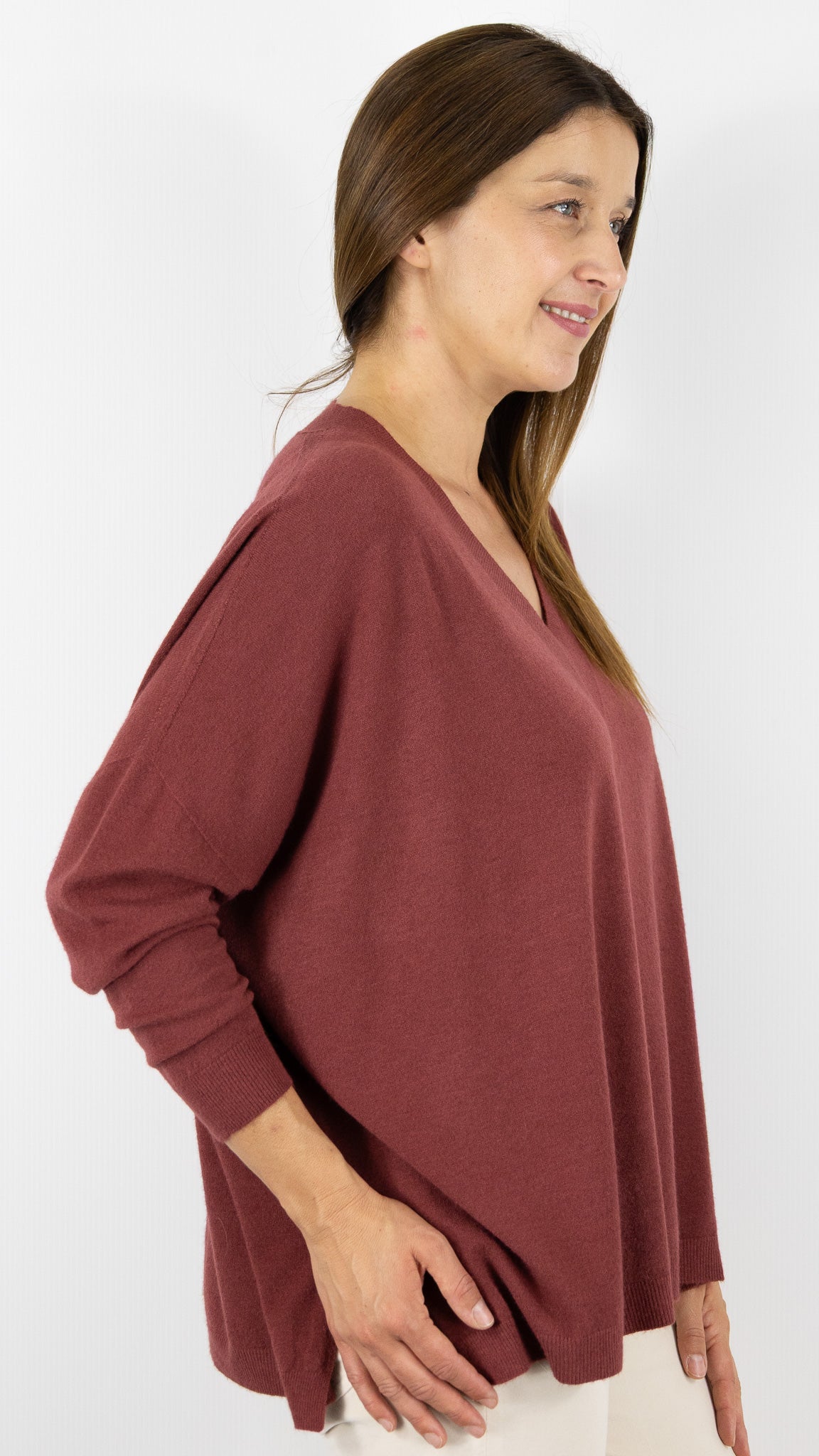 PULL OVERSIZE PONCHO COL V  ALEXANDRE LAURENT C8778#COLOR_CHILI/BRIQUE