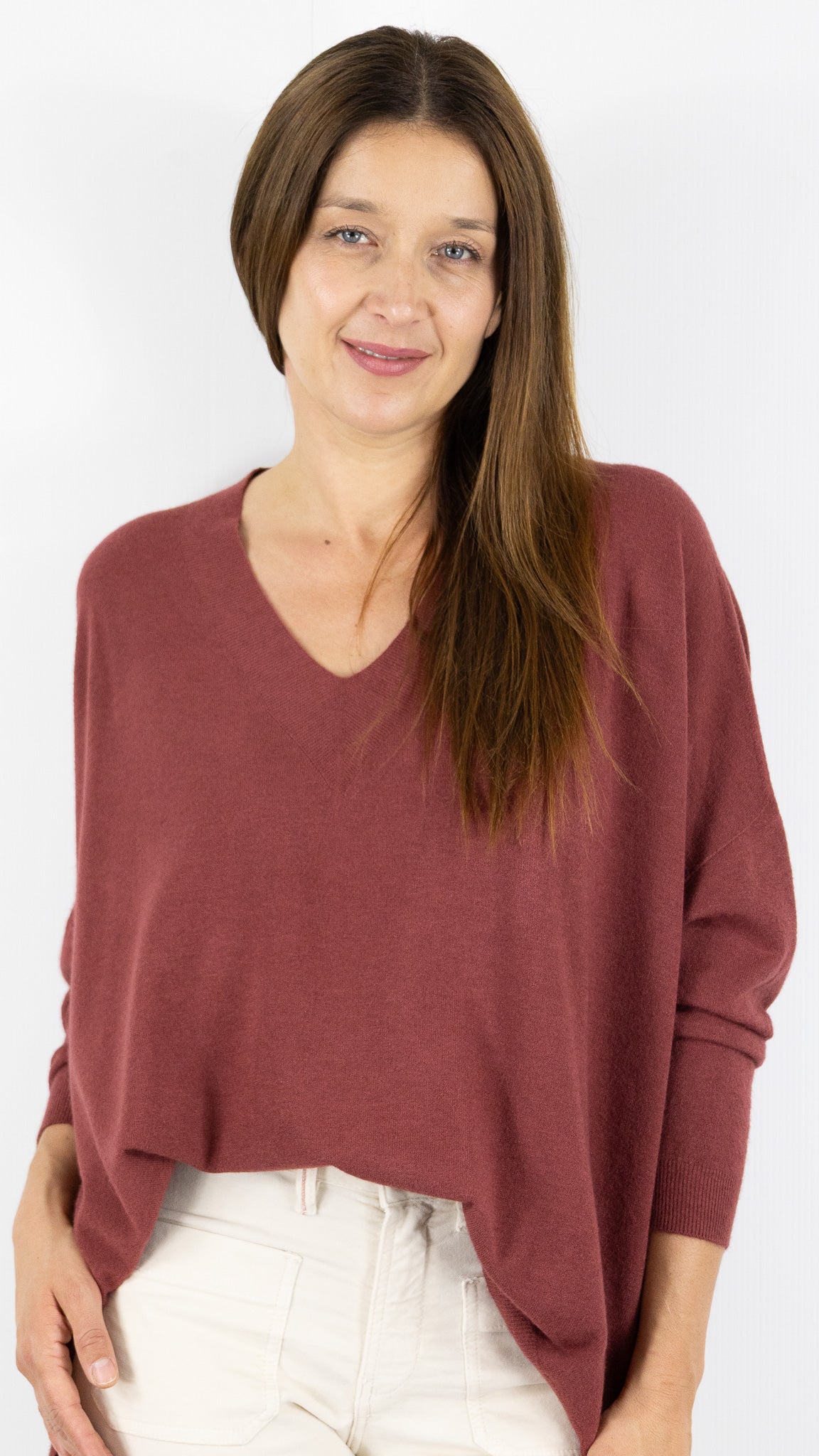 PULL OVERSIZE PONCHO COL V  ALEXANDRE LAURENT C8778#COLOR_CHILI/BRIQUE
