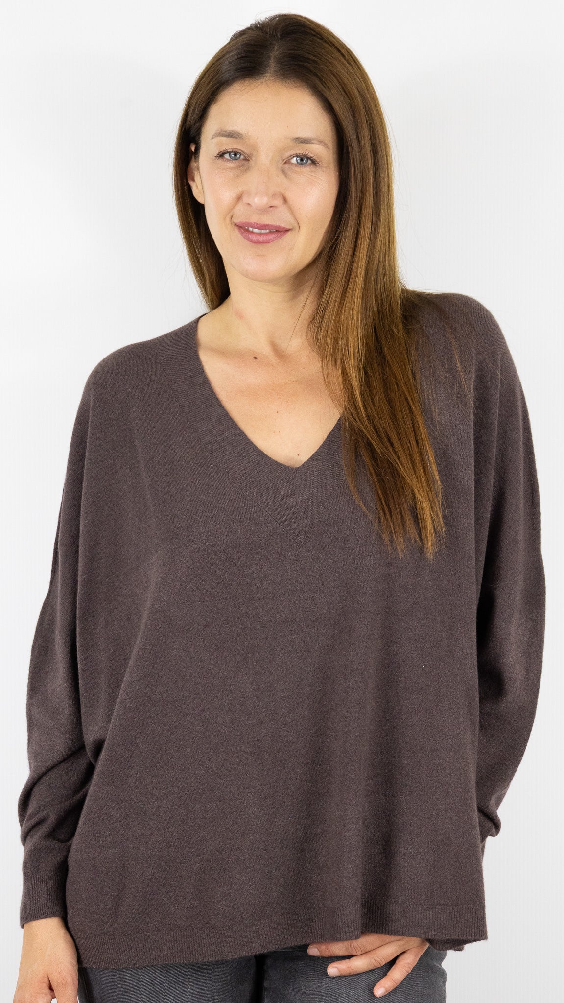 PULL OVERSIZE PONCHO COL V  ALEXANDRE LAURENT C8778#COLOR_FRENCH/CHOCO