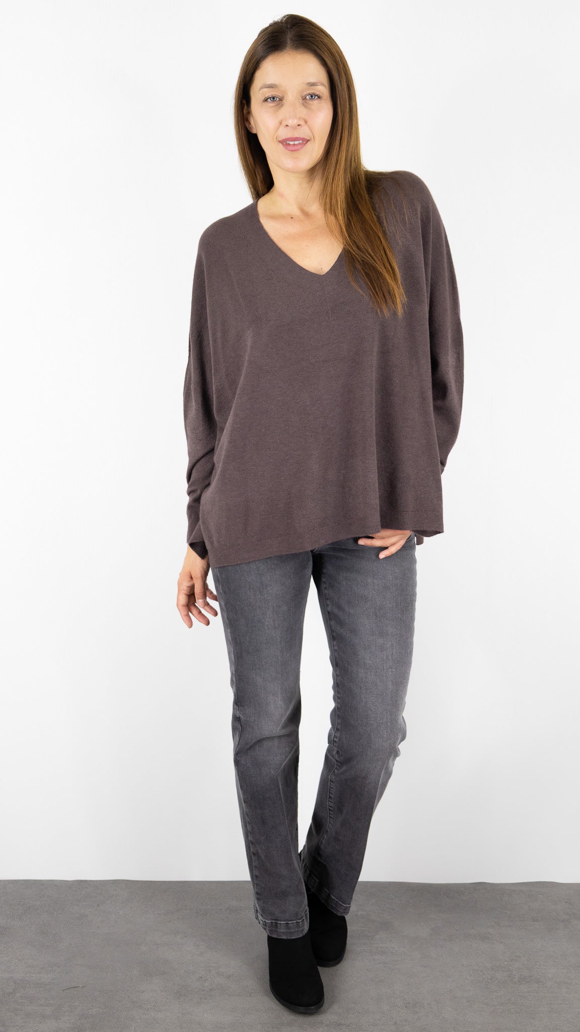 PULL OVERSIZE PONCHO COL V  ALEXANDRE LAURENT C8778#COLOR_FRENCH/CHOCO