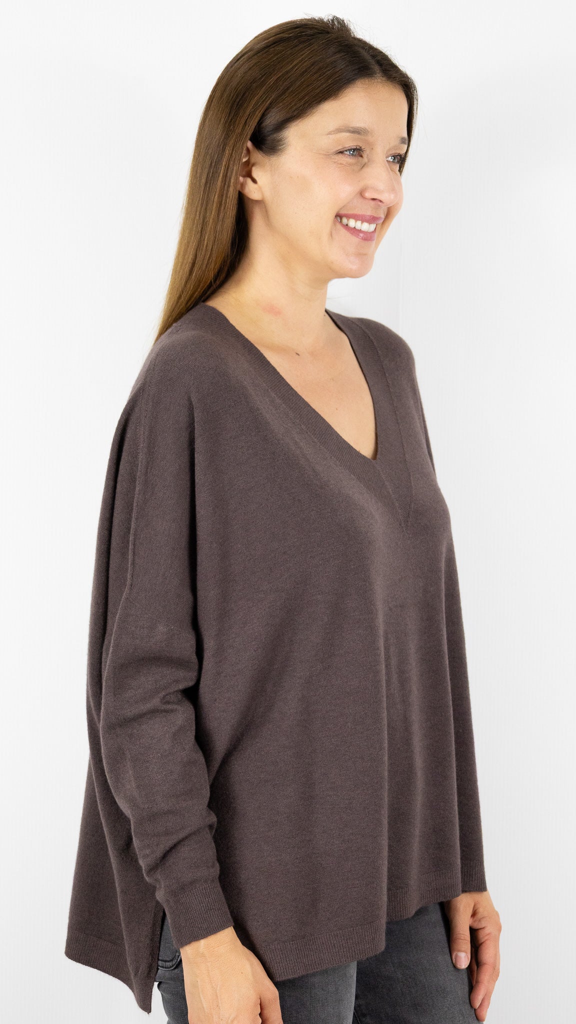 PULL OVERSIZE PONCHO COL V  ALEXANDRE LAURENT C8778#COLOR_FRENCH/CHOCO