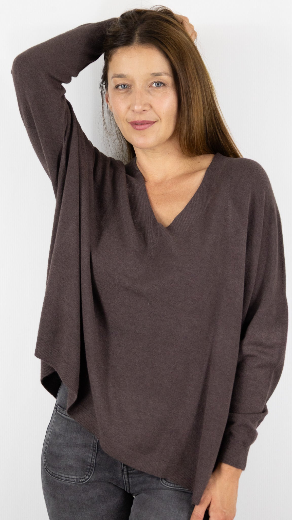 PULL OVERSIZE PONCHO COL V  ALEXANDRE LAURENT C8778#COLOR_FRENCH/CHOCO