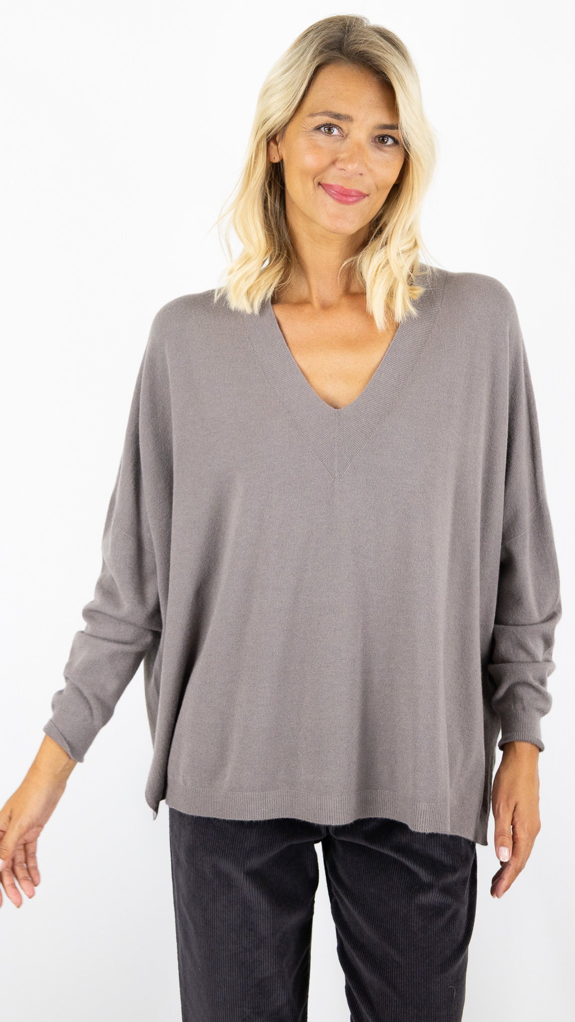 PULL OVERSIZE PONCHO COL V  ALEXANDRE LAURENT C8778#COLOR_TORTORA/TAUPE