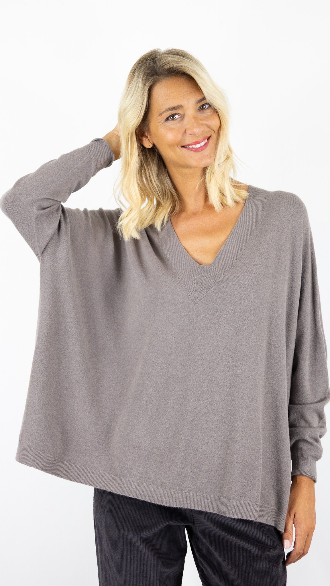 PULL OVERSIZE PONCHO COL V  ALEXANDRE LAURENT C8778#COLOR_TORTORA/TAUPE