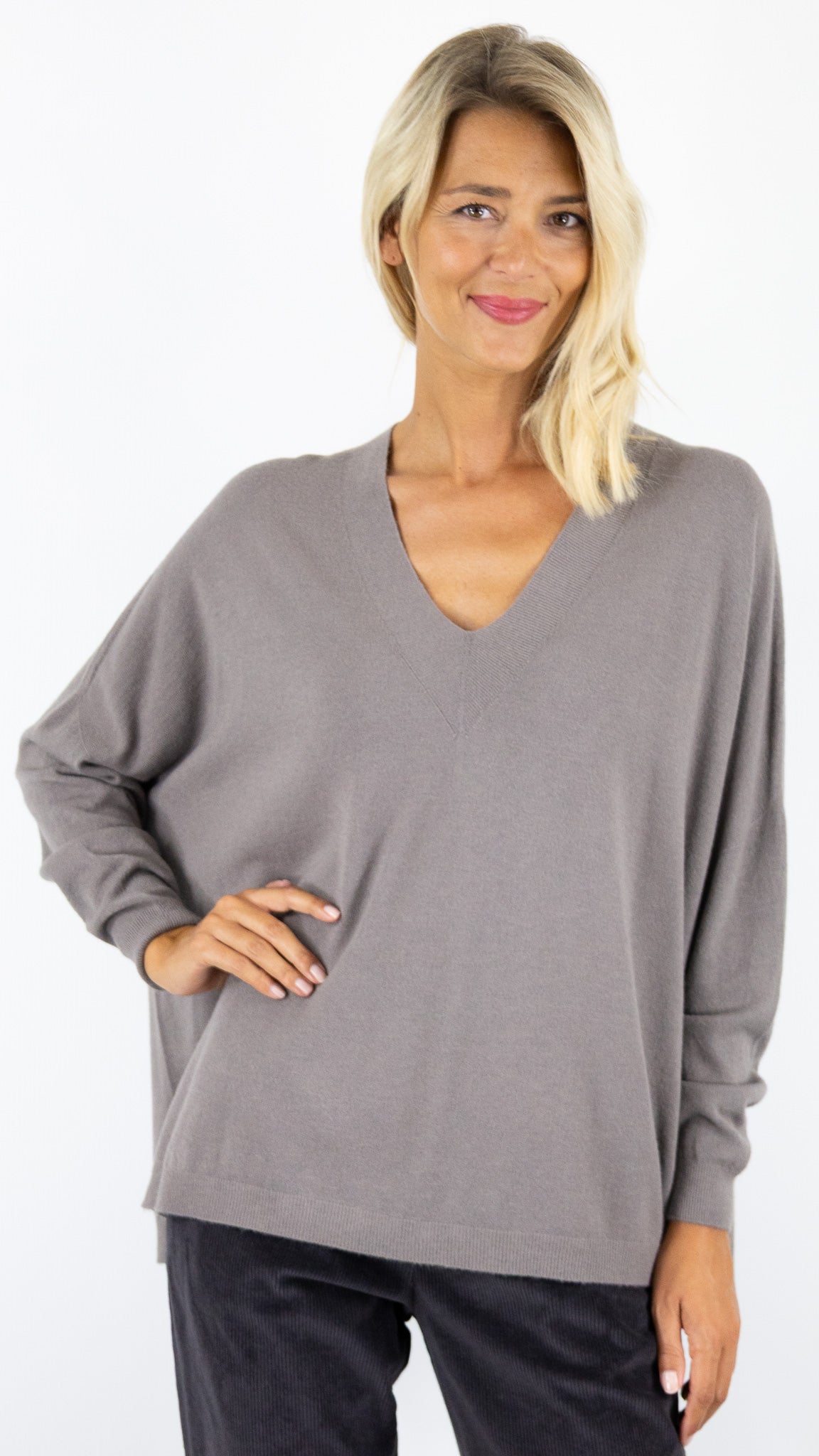 PULL OVERSIZE PONCHO COL V  ALEXANDRE LAURENT C8778#COLOR_TORTORA/TAUPE