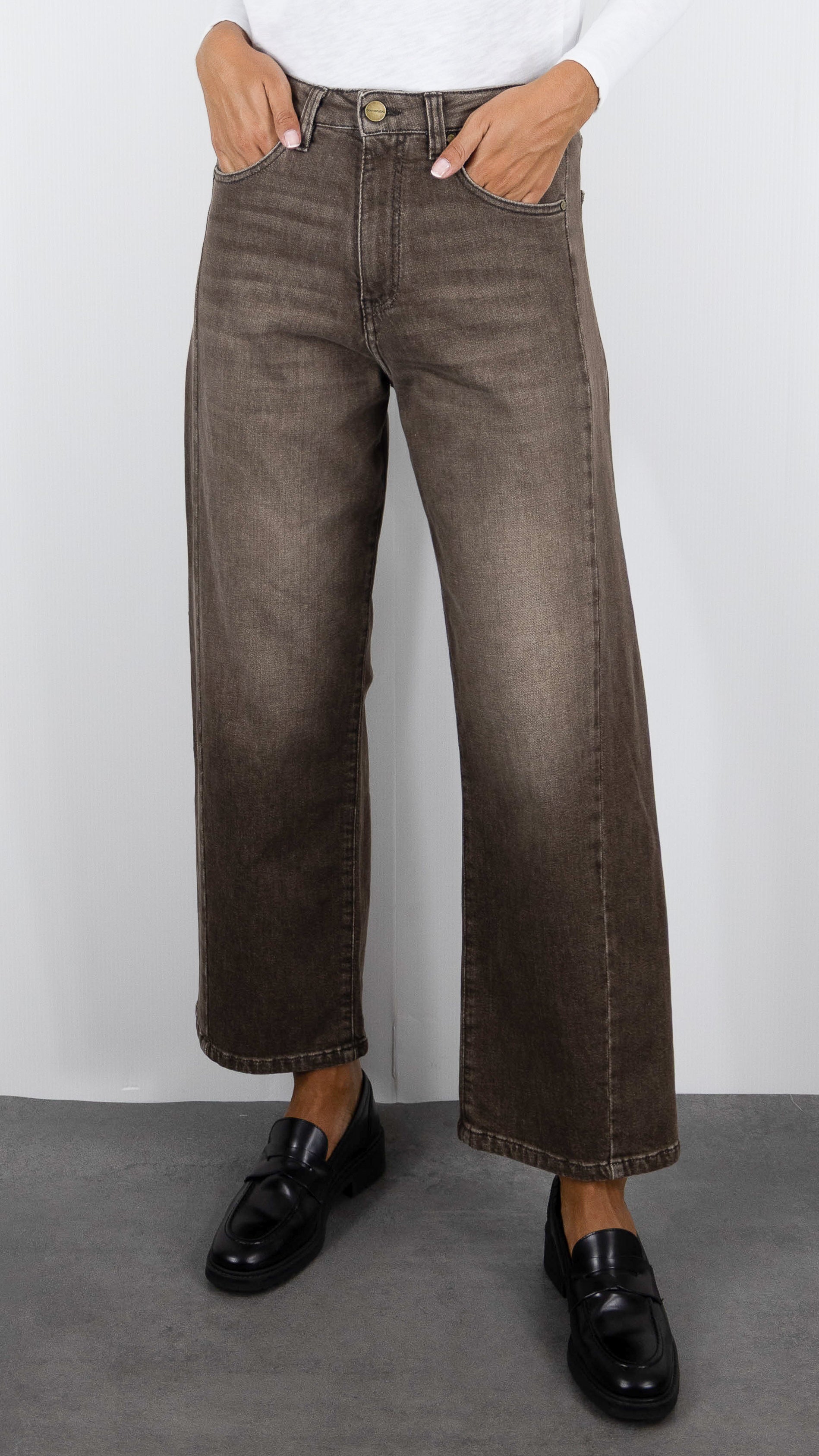 JEANS BARREL EFFET DELAVE POUR FEMME DENIM STUDIO CALAMITY LANZAROTE#COLOR_SANDSTORM DENIM MARRON