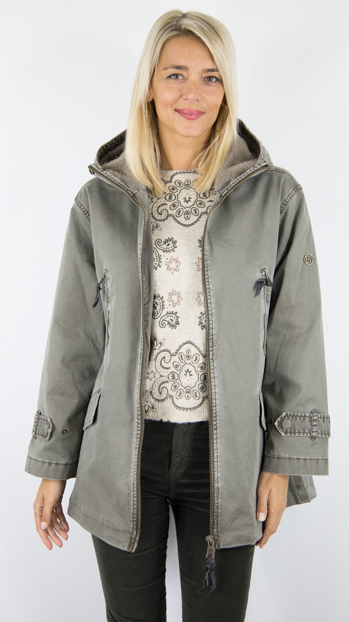 PARKA A CAPUCHE EN COTON BLONDE N°8 CAROL#COLOR_5200/DARK TAUPE
