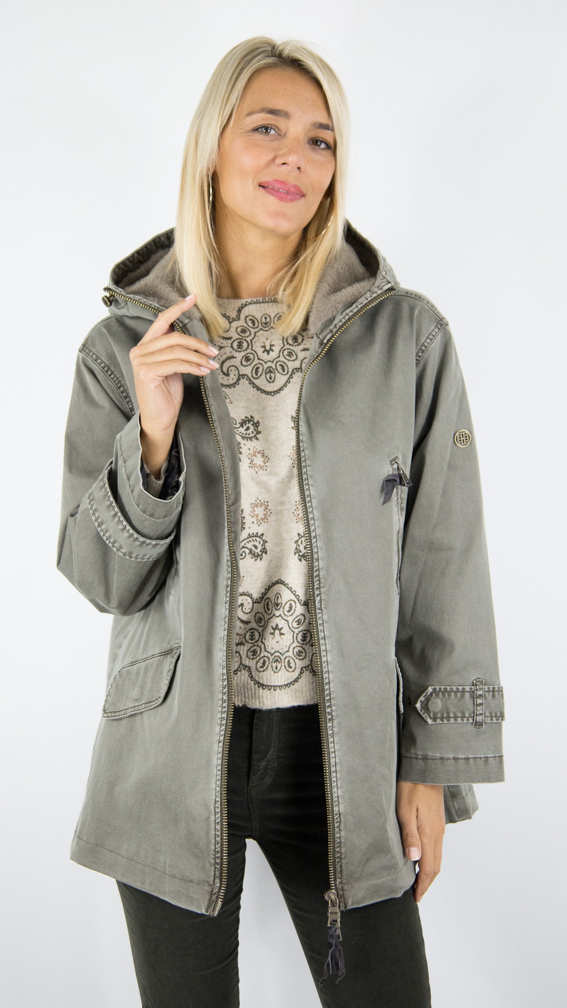 PARKA A CAPUCHE EN COTON BLONDE N°8 CAROL#COLOR_5200/DARK TAUPE