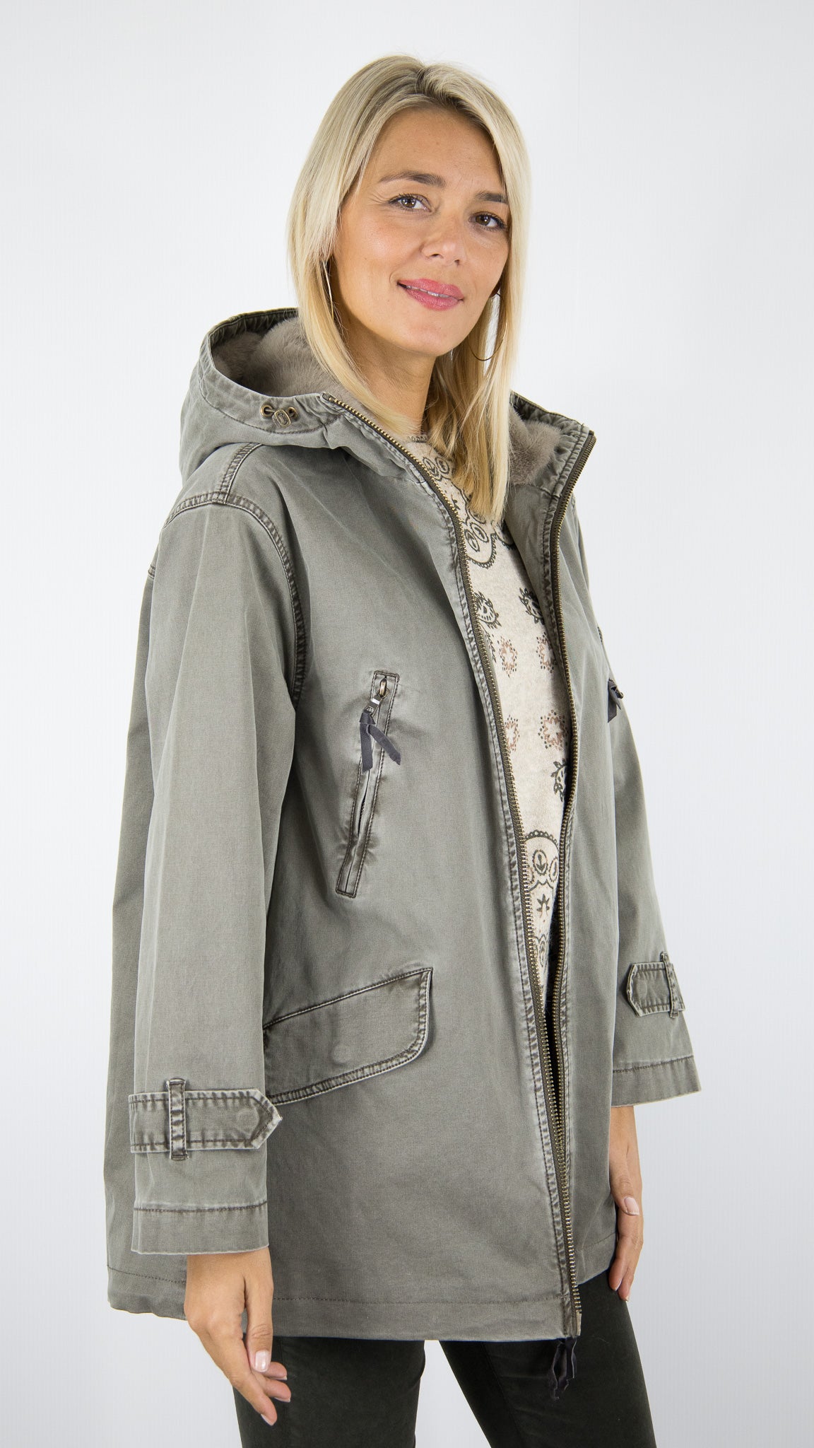 PARKA A CAPUCHE EN COTON BLONDE N°8 CAROL#COLOR_5200/DARK TAUPE