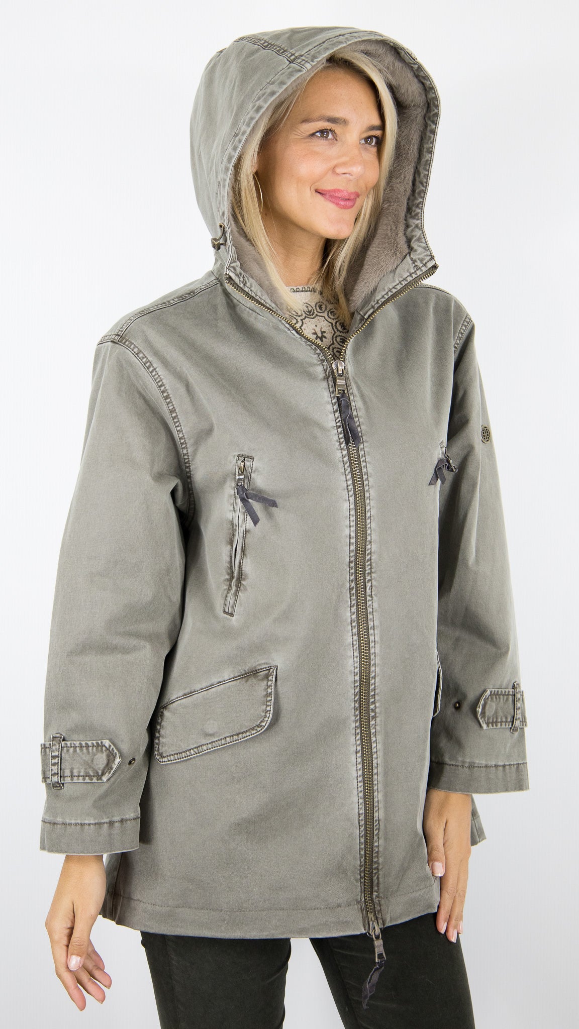 PARKA A CAPUCHE EN COTON BLONDE N°8 CAROL#COLOR_5200/DARK TAUPE
