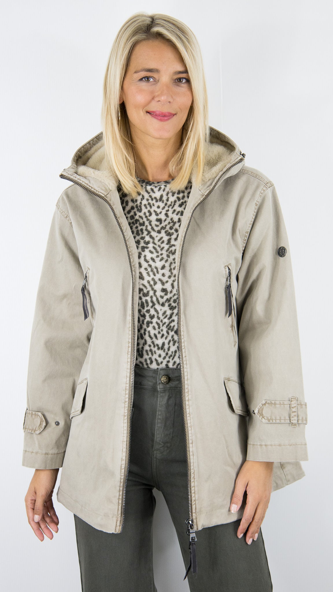 PARKA A CAPUCHE EN COTON BLONDE N°8 CAROL#COLOR_5700/LIGHT TAUPE