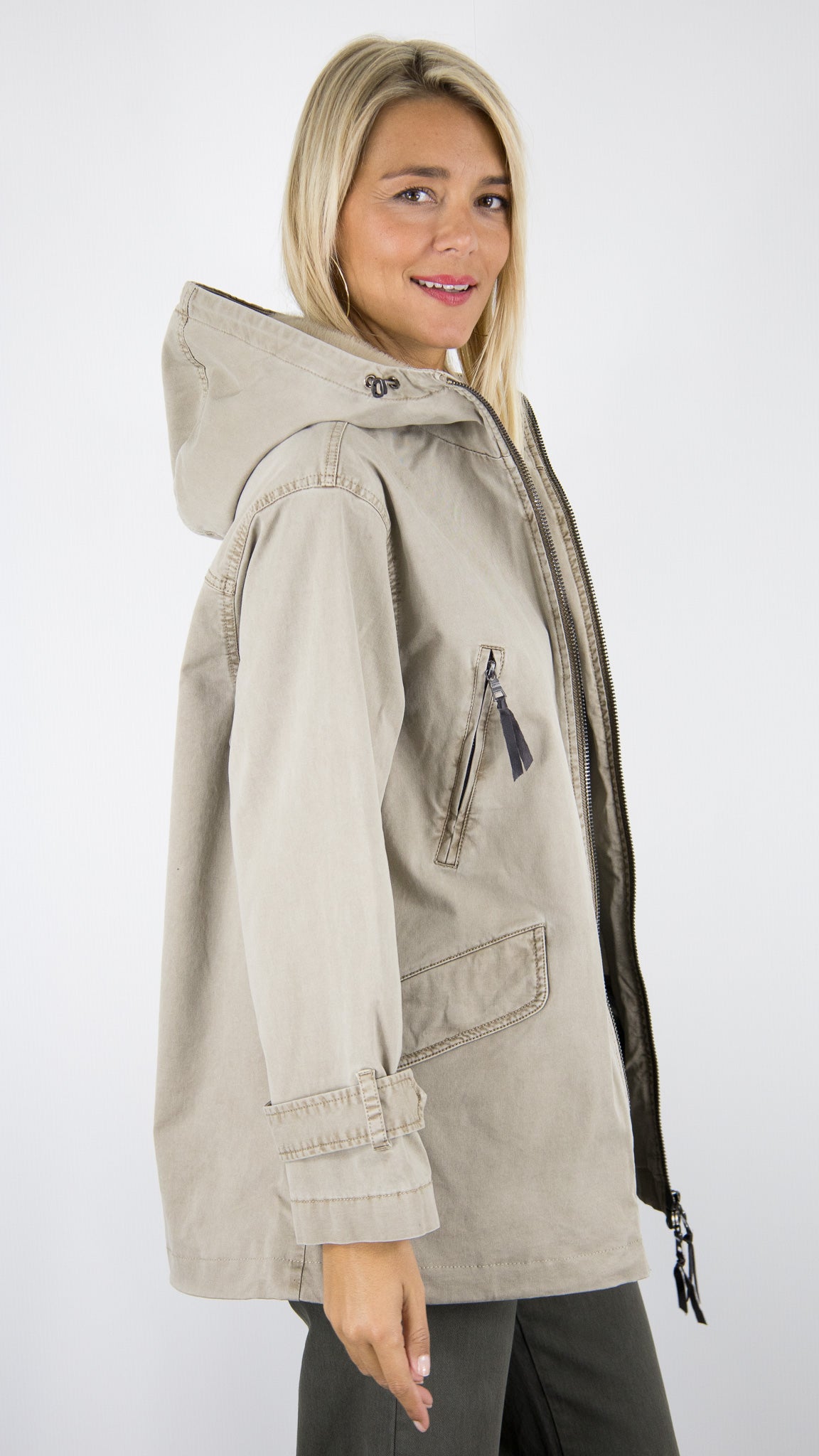 PARKA A CAPUCHE EN COTON BLONDE N°8 CAROL#COLOR_5700/LIGHT TAUPE