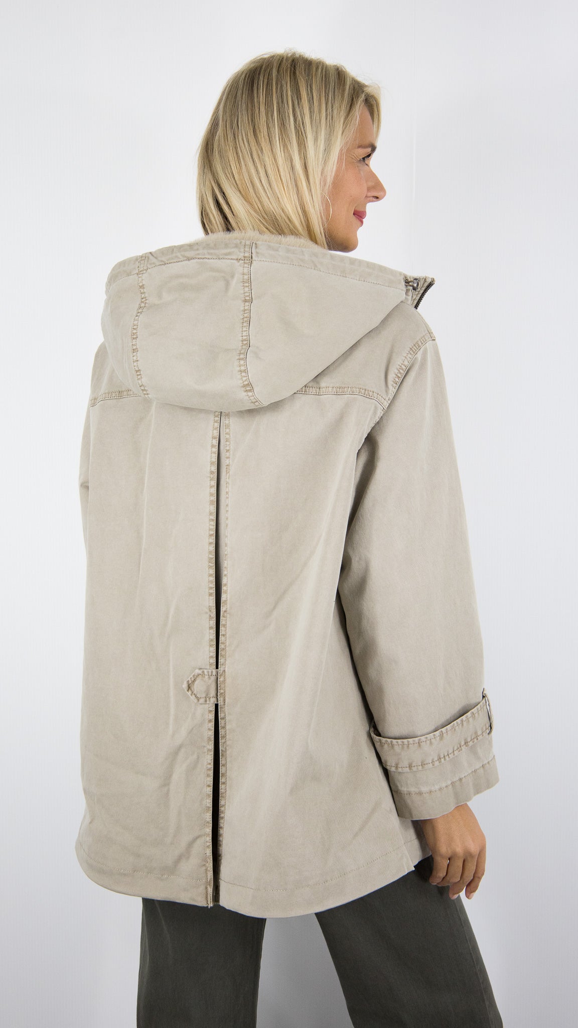PARKA A CAPUCHE EN COTON BLONDE N°8 CAROL#COLOR_5700/LIGHT TAUPE
