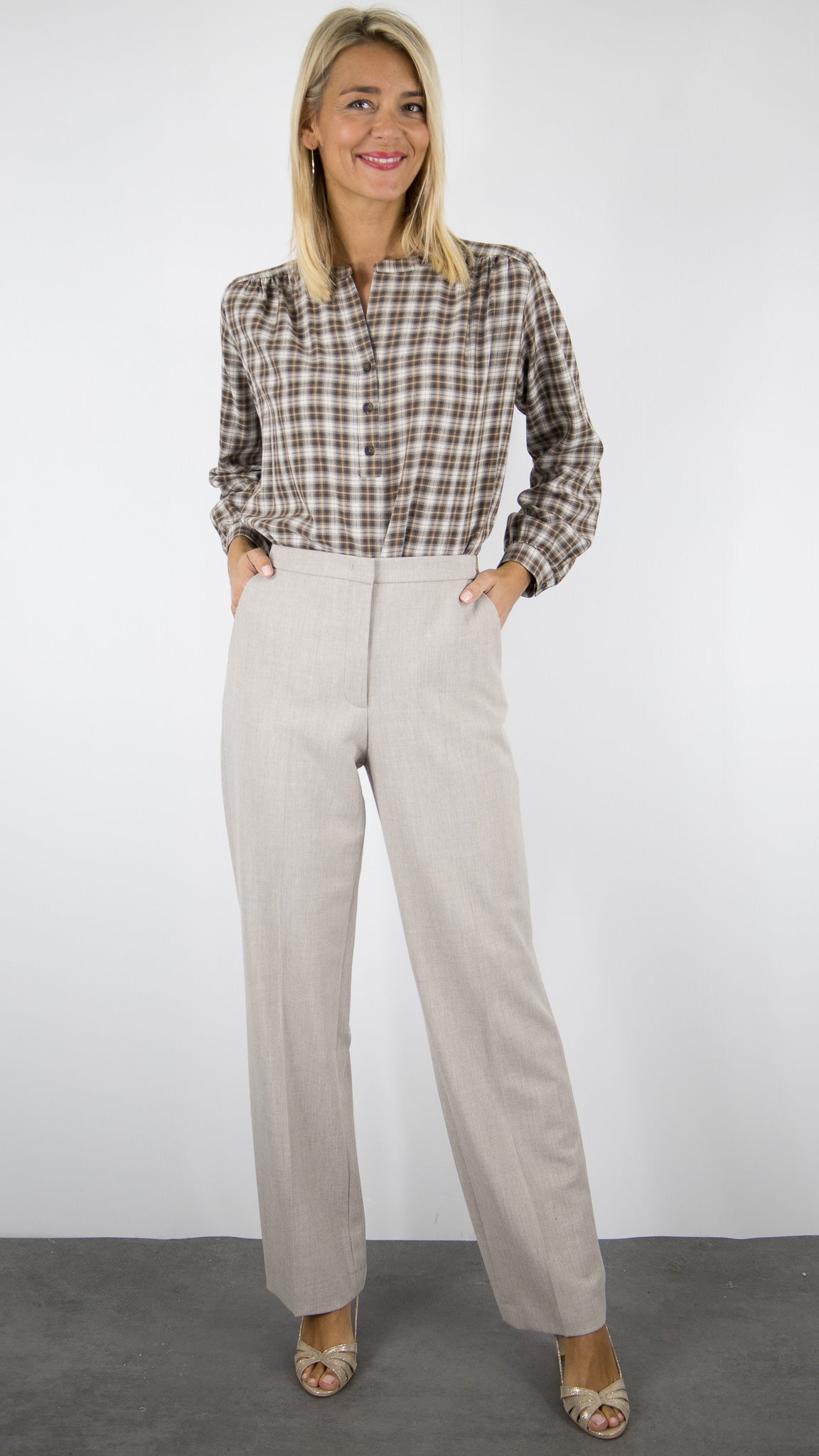 PANTALON DE VILLE LARGE TAILLE ELASTIQUE BEIGE FEMME GERARD DAREL CECILE#COLOR_16/BEIGE