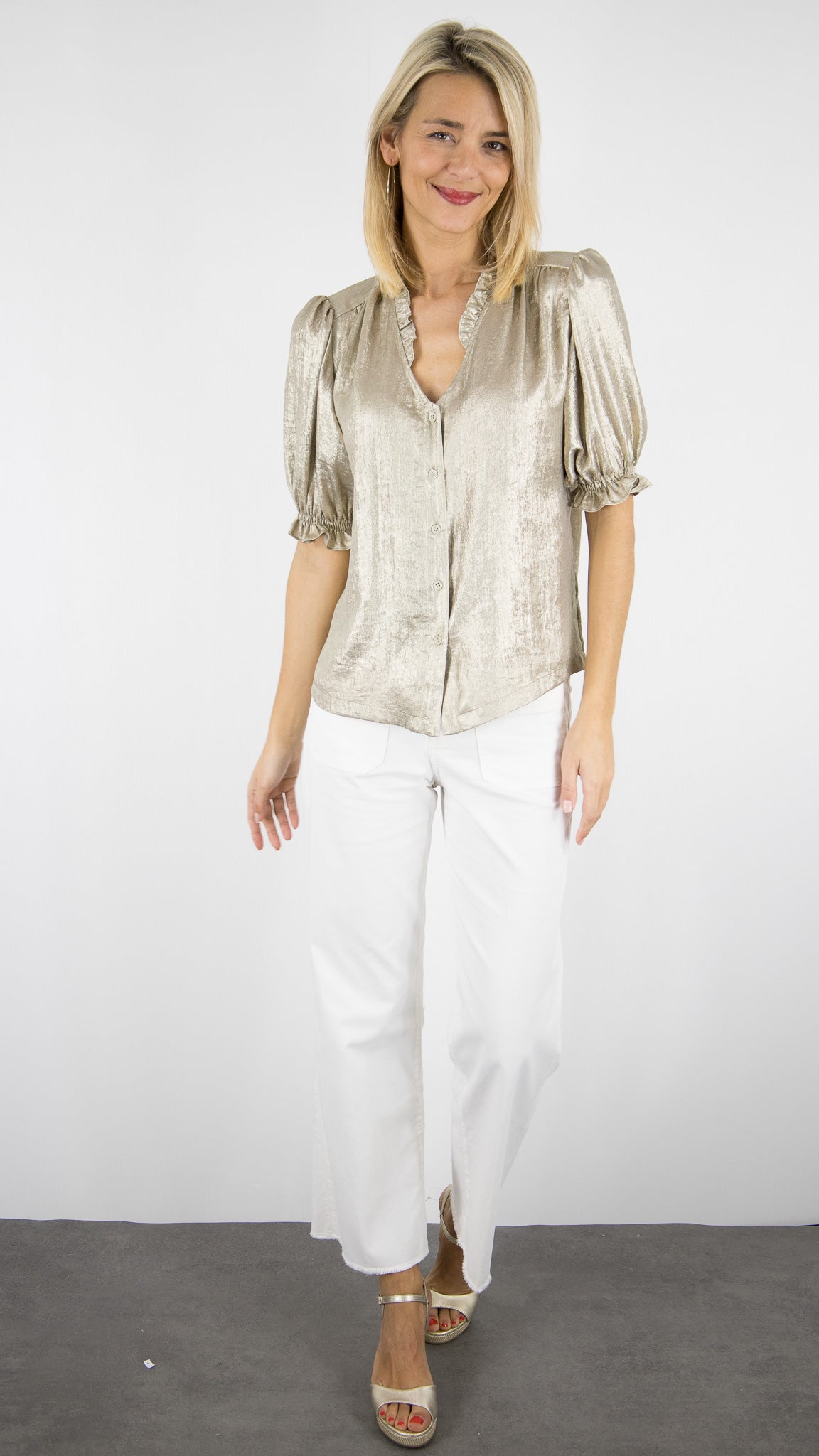 CHEMISE FLUIDE DOREE A VOLANTS MANCHES COURTES GERARD DAREL CEVA