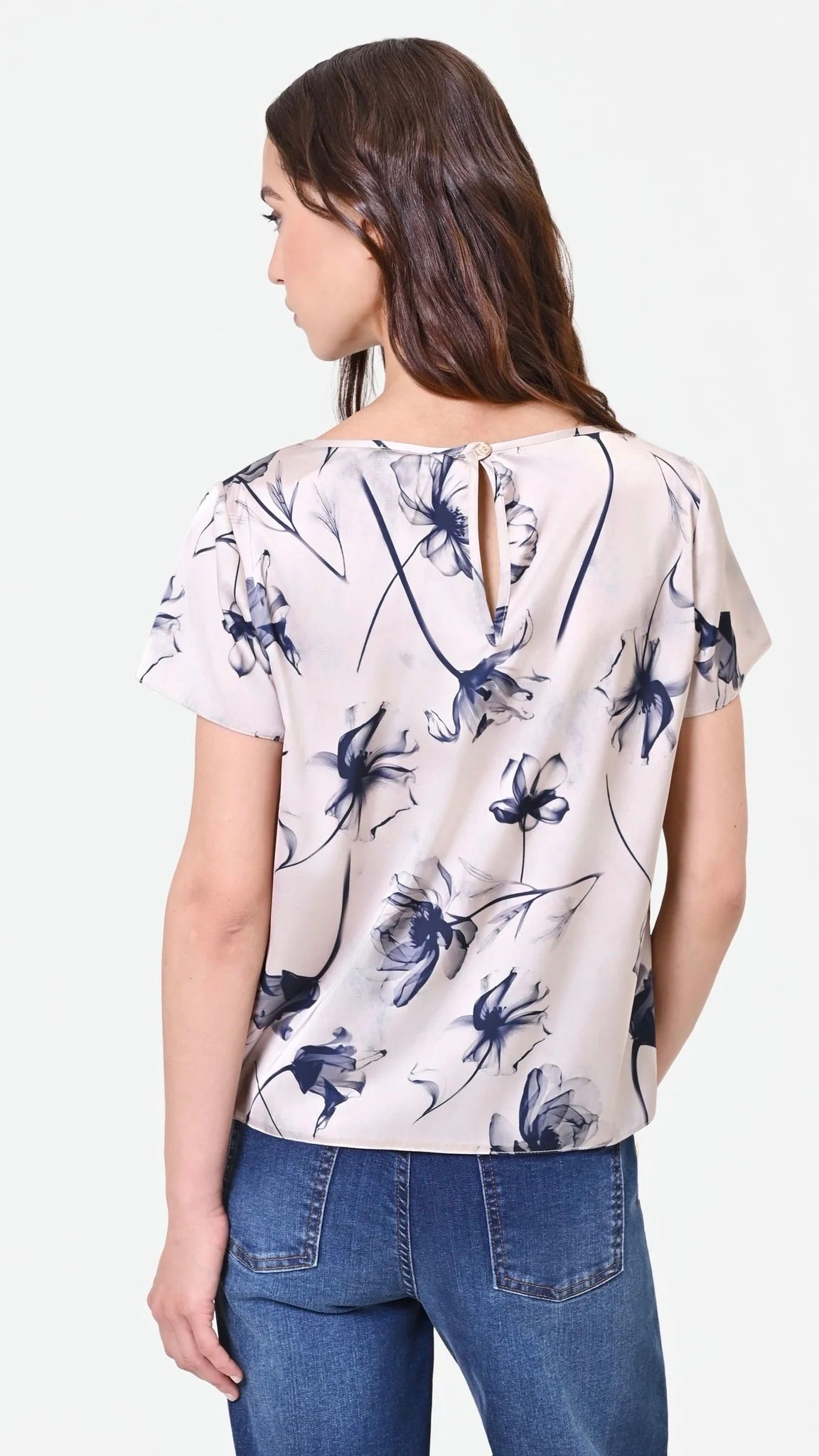 TOP MANCHES COURTES IMPRIME FLEURI POUR FEMME  RINASCIMENTO CFC0130341003#color_B443/BLUE NAVY