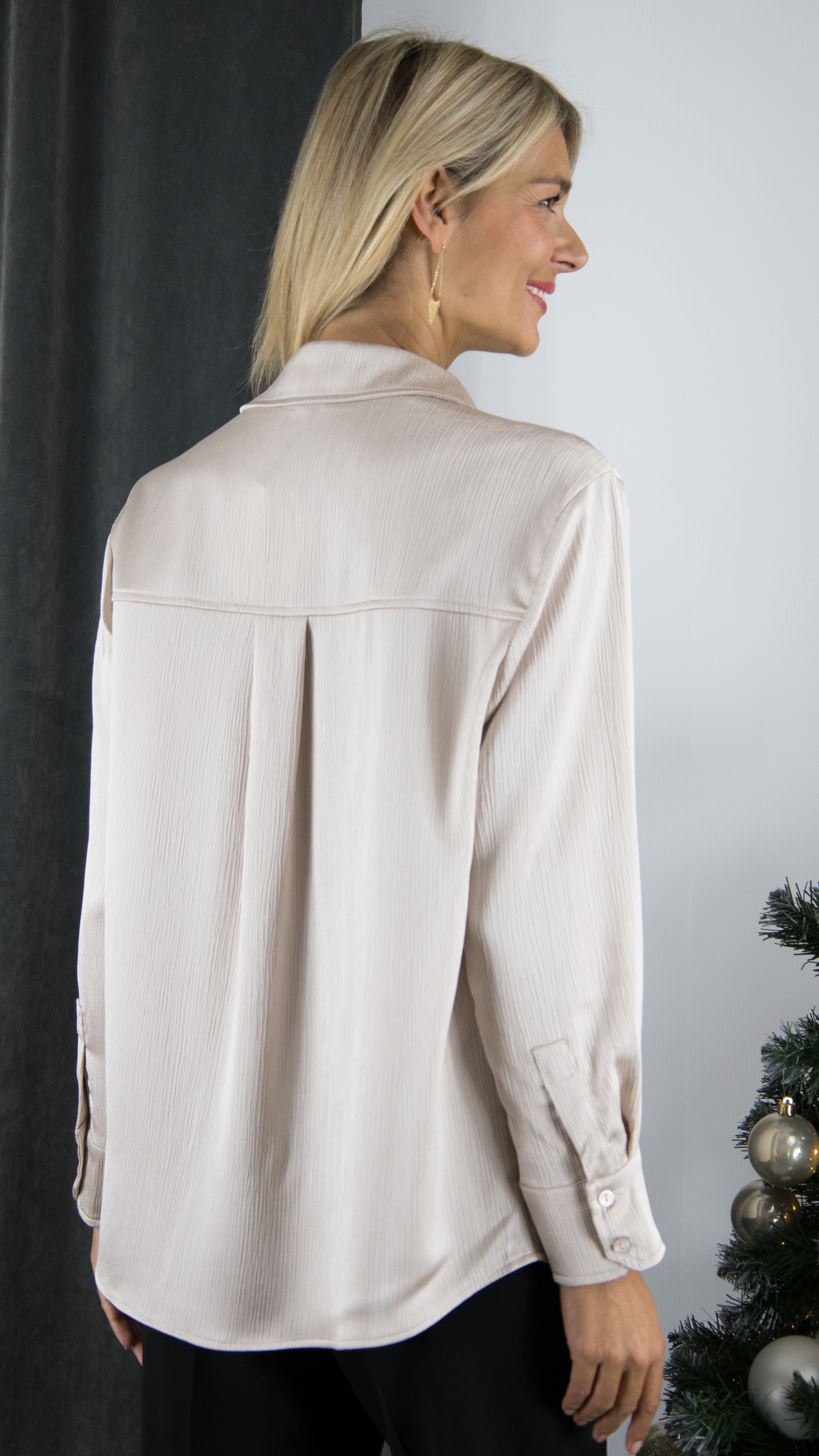 CHEMISE LONGUE SATINEE BEIGE DOREE LULUMARY CH359 