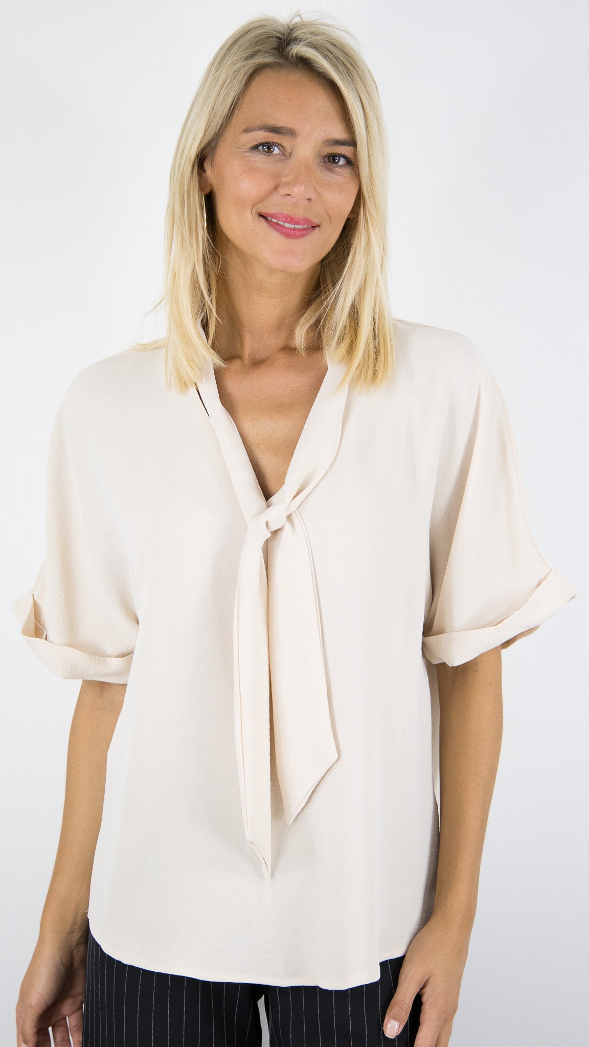 TOP CRAVATTE FLUIDE BEIGE FEMME CEREMONIE EMA BLUE'S CHARLIE/CEY