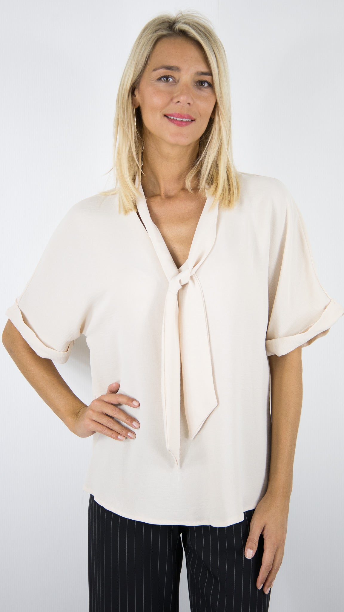 TOP CRAVATTE FLUIDE BEIGE FEMME CEREMONIE EMA BLUE'S CHARLIE/CEY