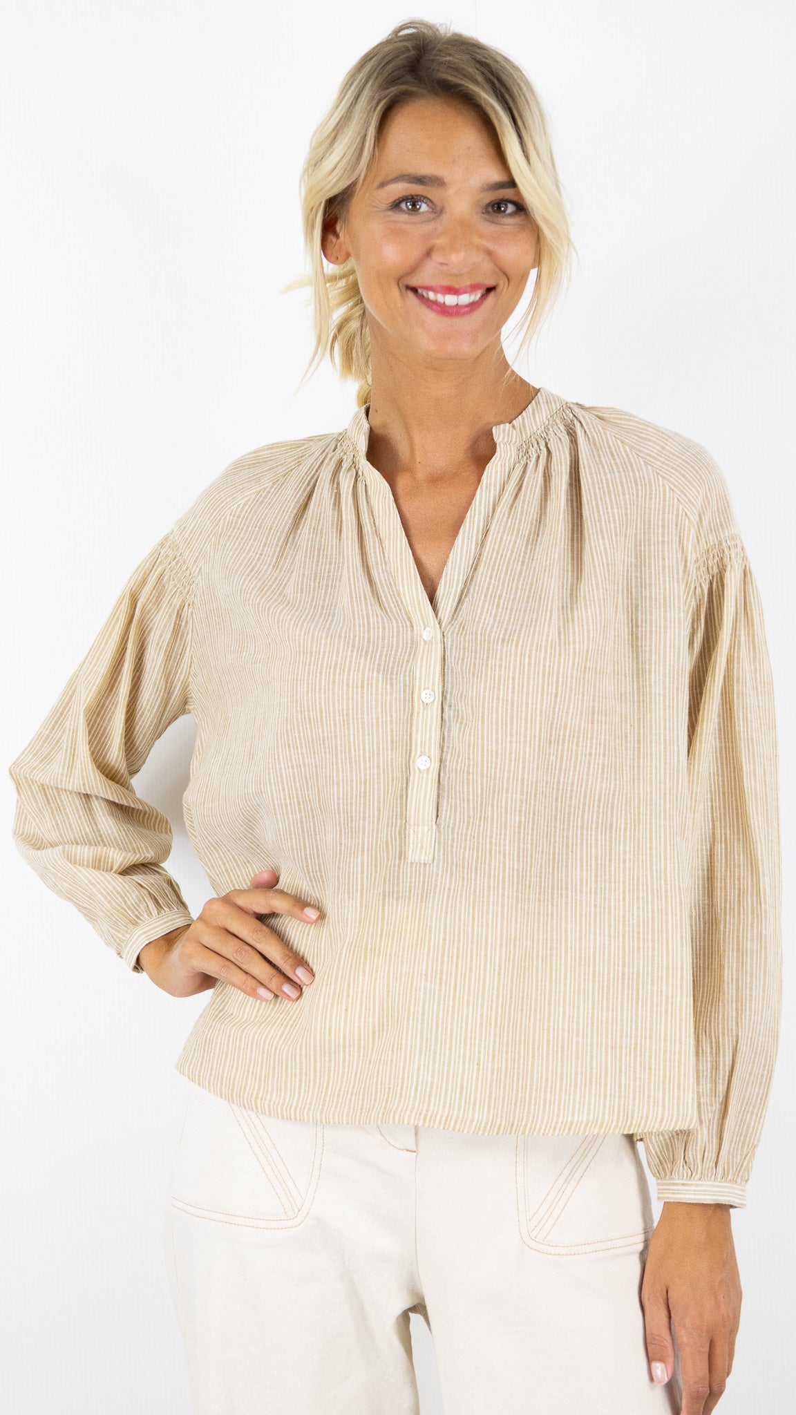 BLOUSE TUNISIENNE RAYEE AMPLE BEIGE ECRU FEMME HARTFORD CIERRA