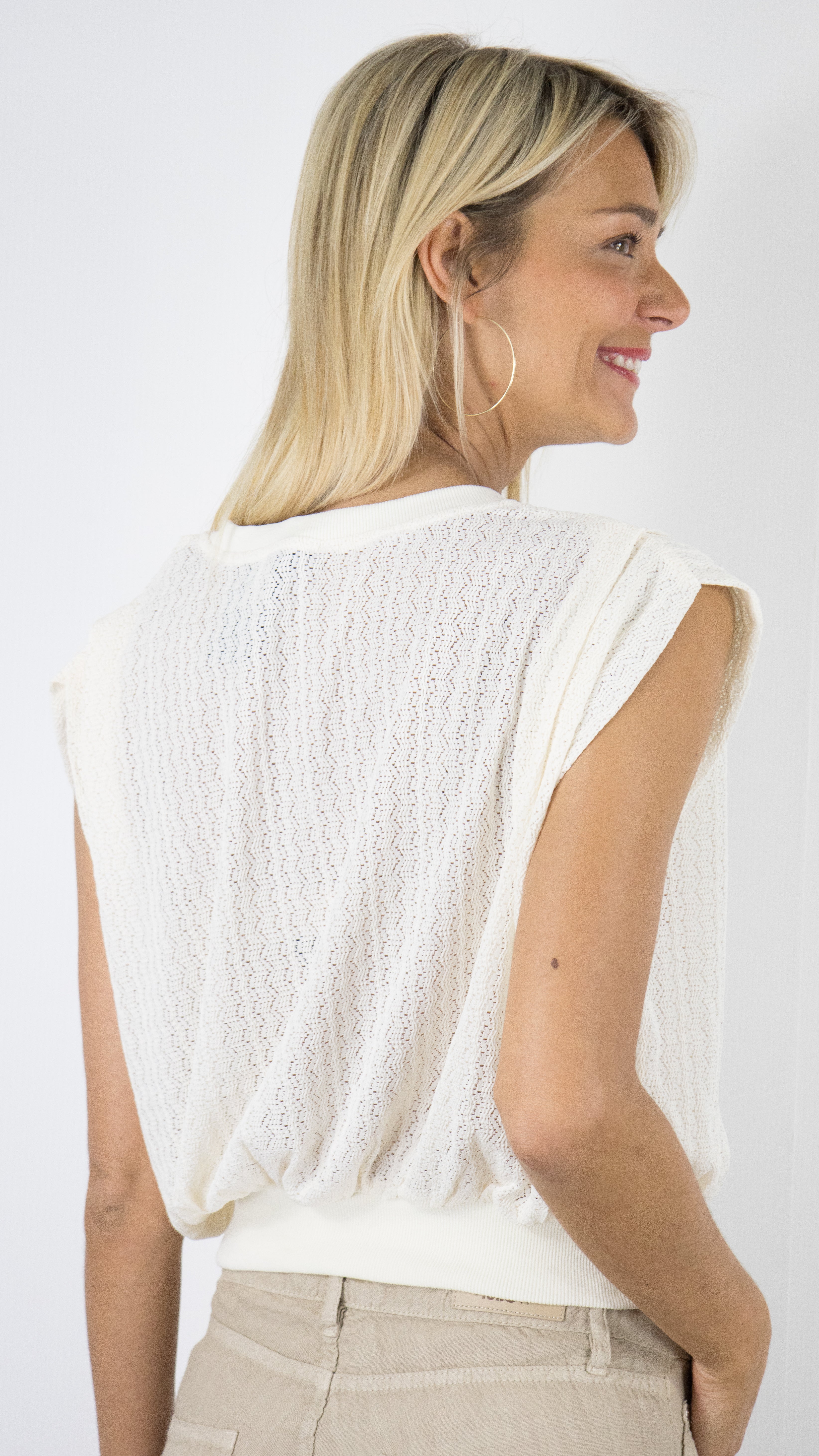 TEE-SHIRT AMPLE MANCHES COURTES BAS ELASTIQUE ECRUE CHOKLATE CK08203-2