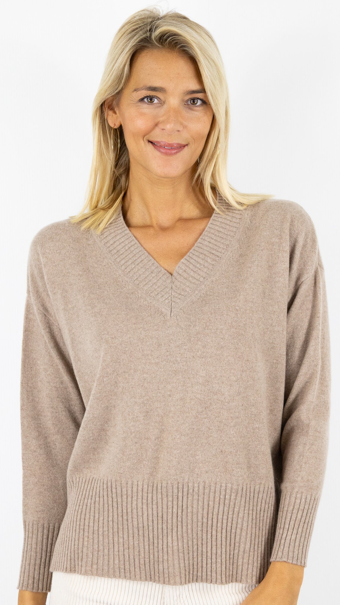 PULL COL V AMPLE EN CACHEMIRE ESTHEME CKH715C#COLOR_1240/NOISETTE