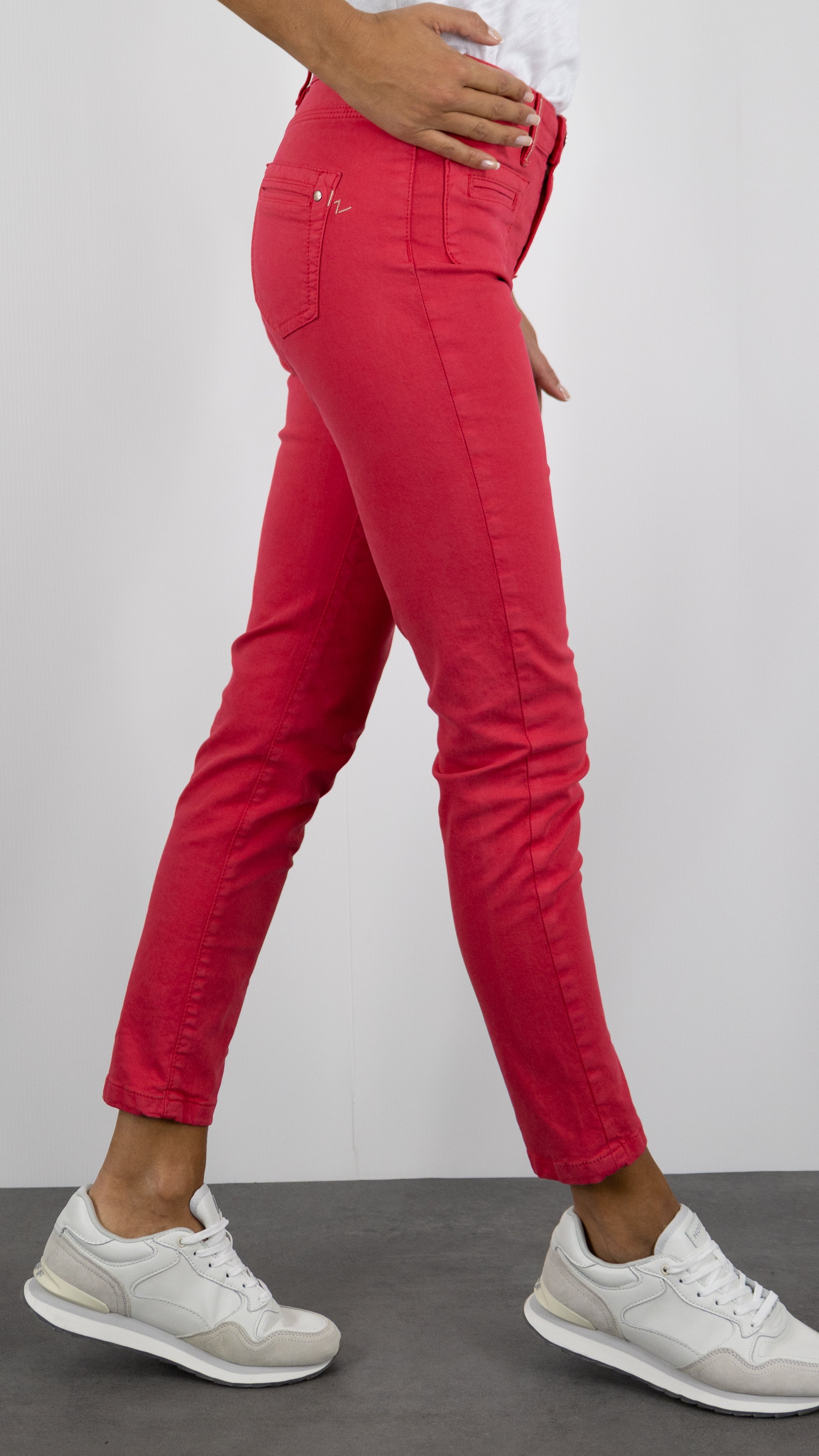 PANTALON SLIM EN COTON LYCRA POUR FEMME ISLOW CLARA SATIN LYCRA#COLOR_LAURIER ROSE/FRAISE