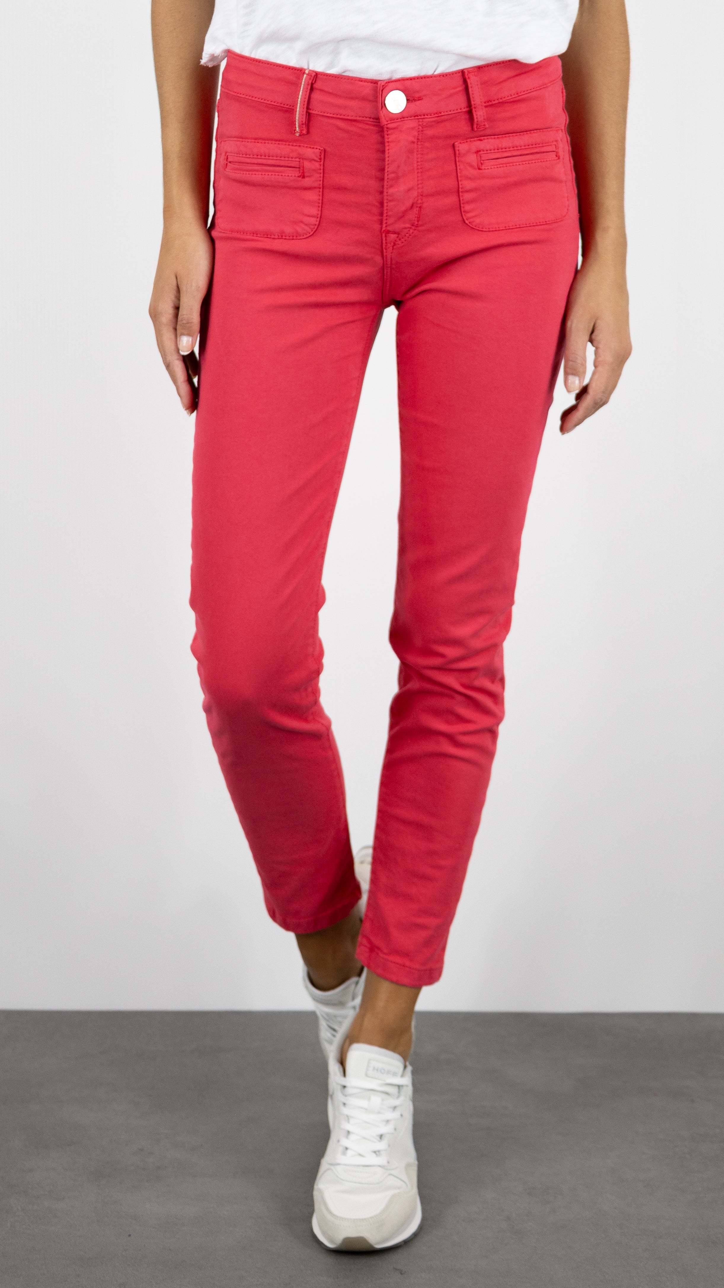 PANTALON SLIM EN COTON LYCRA POUR FEMME ISLOW CLARA SATIN LYCRA#COLOR_LAURIER ROSE/FRAISE