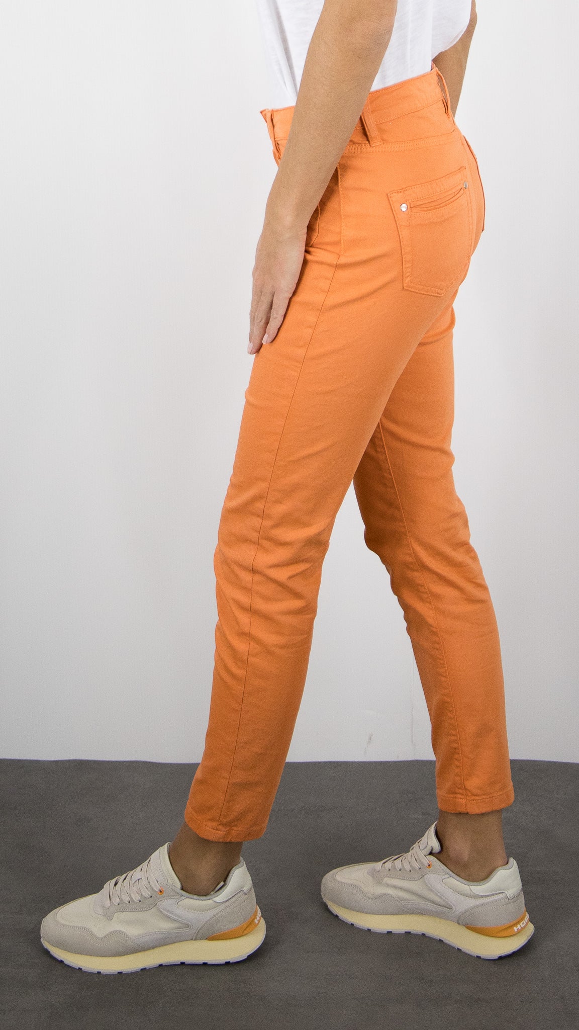 PANTALON SLIM EN COTON LYCRA POUR FEMME ISLOW CLARA SATIN LYCRA#COLOR_PAPAYE/ORANGE