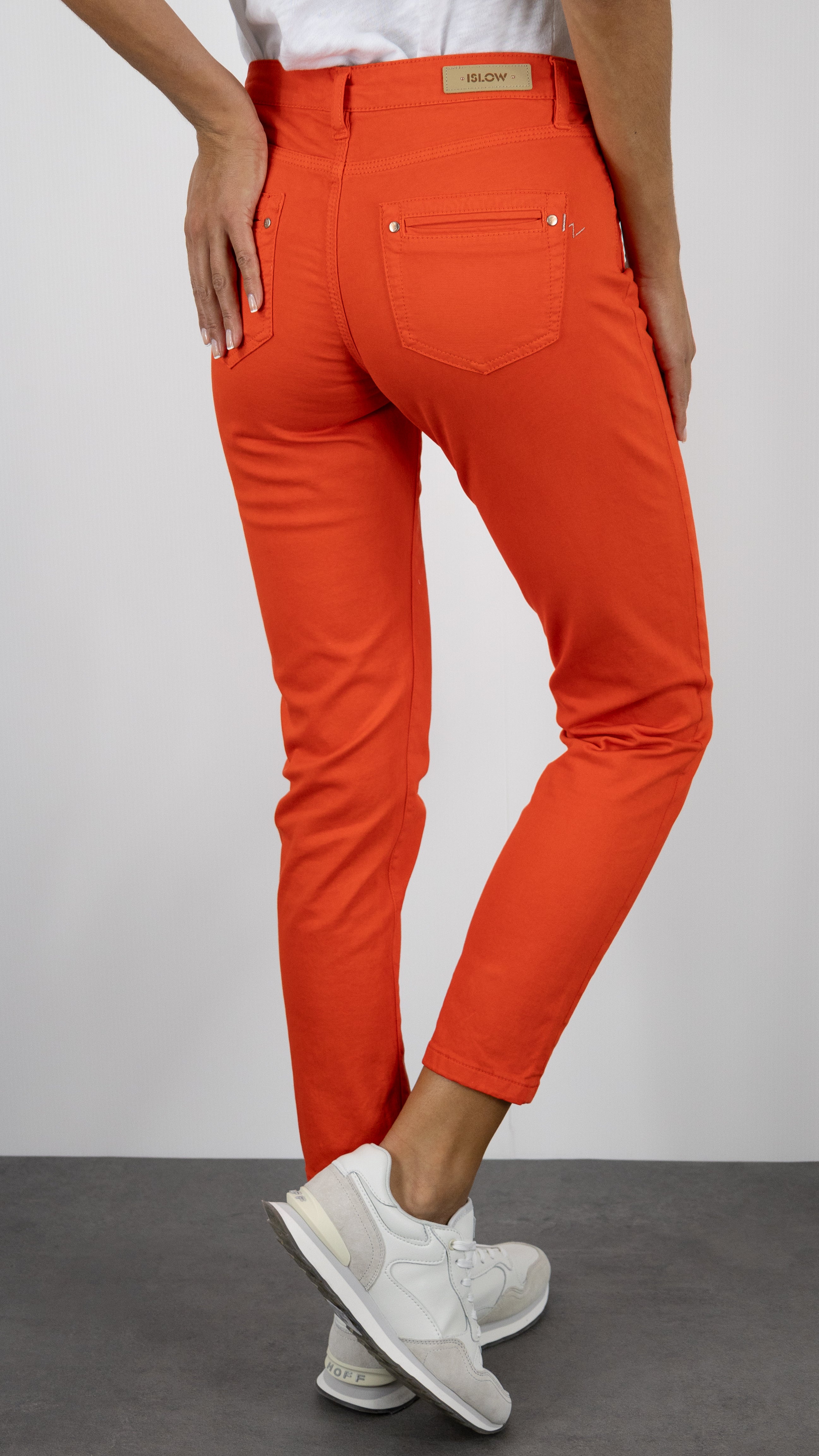 PANTALON SLIM EN COTON LYCRA POUR FEMME ISLOW CLARA SATIN LYCRA#COLOR_TANGERINE/ORANGE