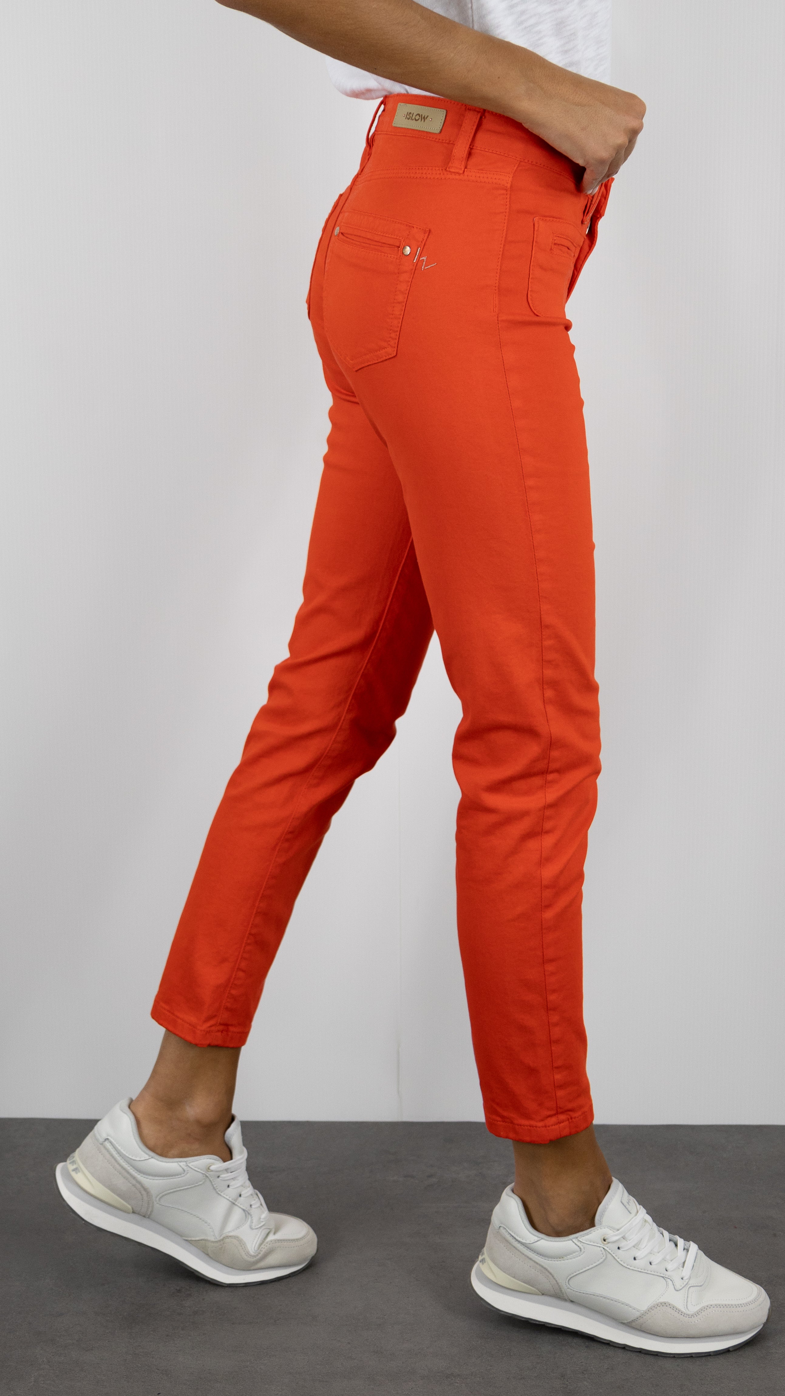 PANTALON SLIM EN COTON LYCRA POUR FEMME ISLOW CLARA SATIN LYCRA#COLOR_TANGERINE/ORANGE