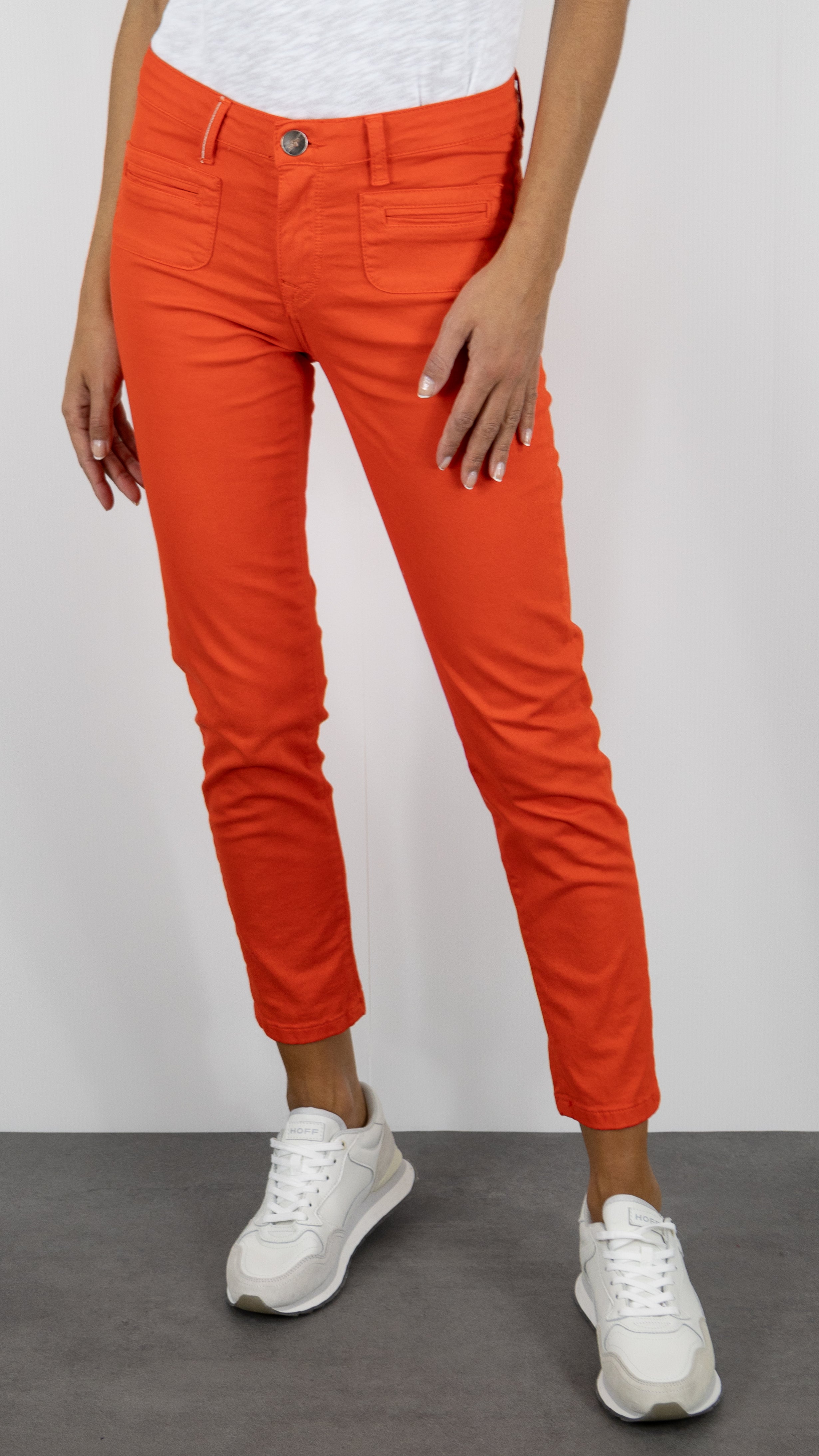 PANTALON SLIM EN COTON LYCRA POUR FEMME ISLOW CLARA SATIN LYCRA#COLOR_TANGERINE/ORANGE