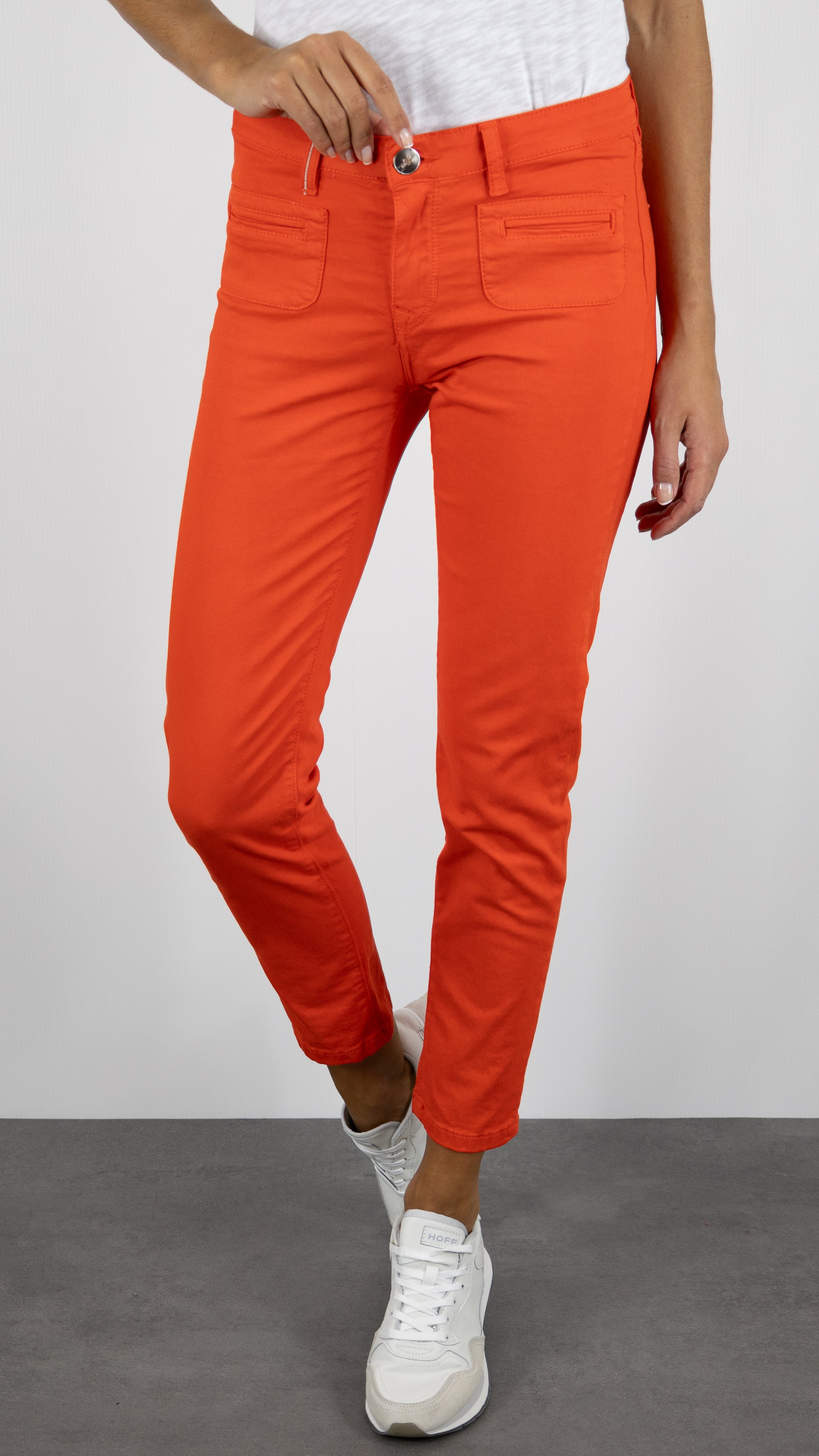 PANTALON SLIM EN COTON LYCRA POUR FEMME ISLOW CLARA SATIN LYCRA#COLOR_TANGERINE/ORANGE