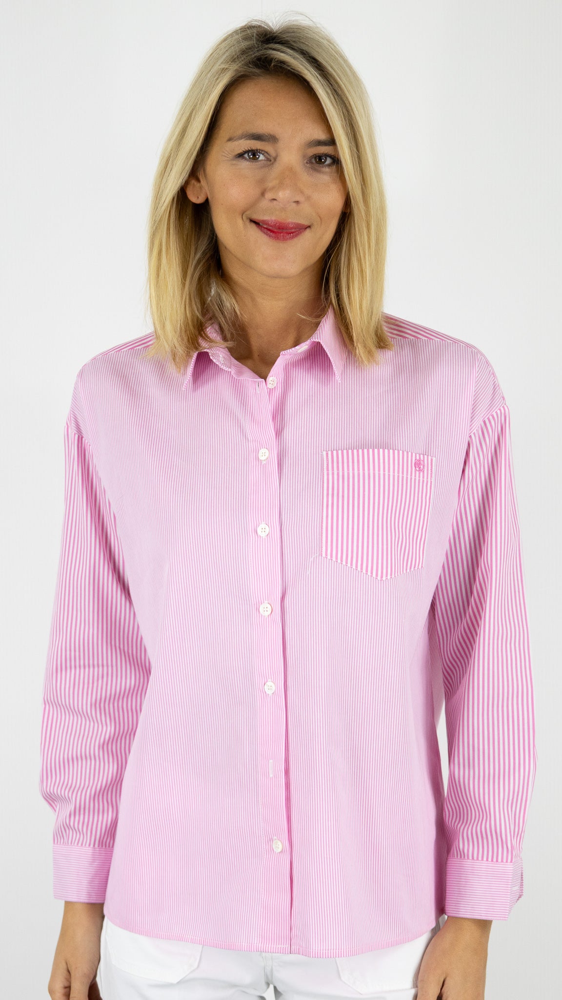 CHEMISE AMPLE RAYEE EN COTON LA PETITE ETOILE CORALIA#COLOR_40/ROSE BLANC