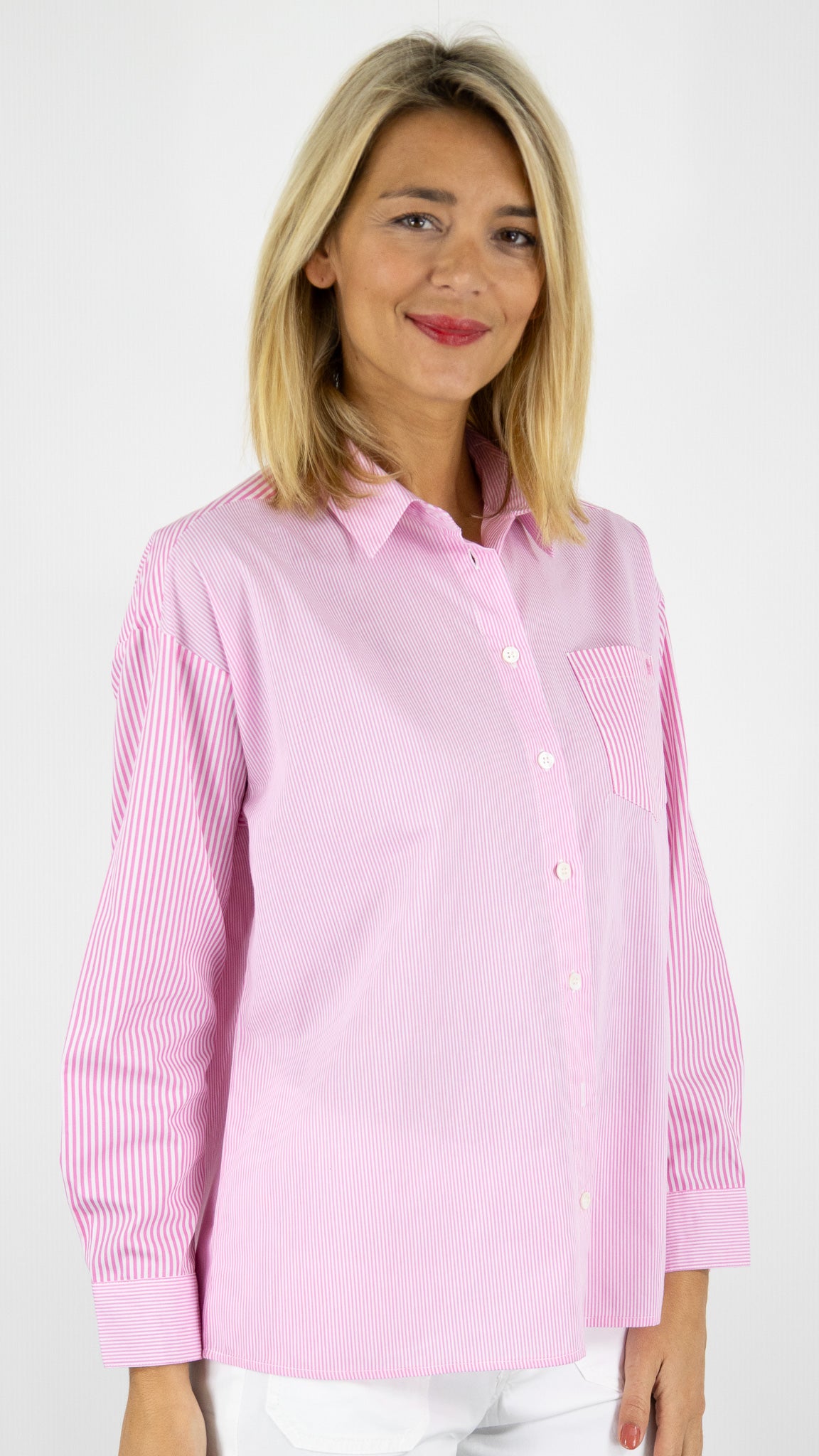 CHEMISE AMPLE RAYEE EN COTON LA PETITE ETOILE CORALIA#COLOR_40/ROSE BLANC